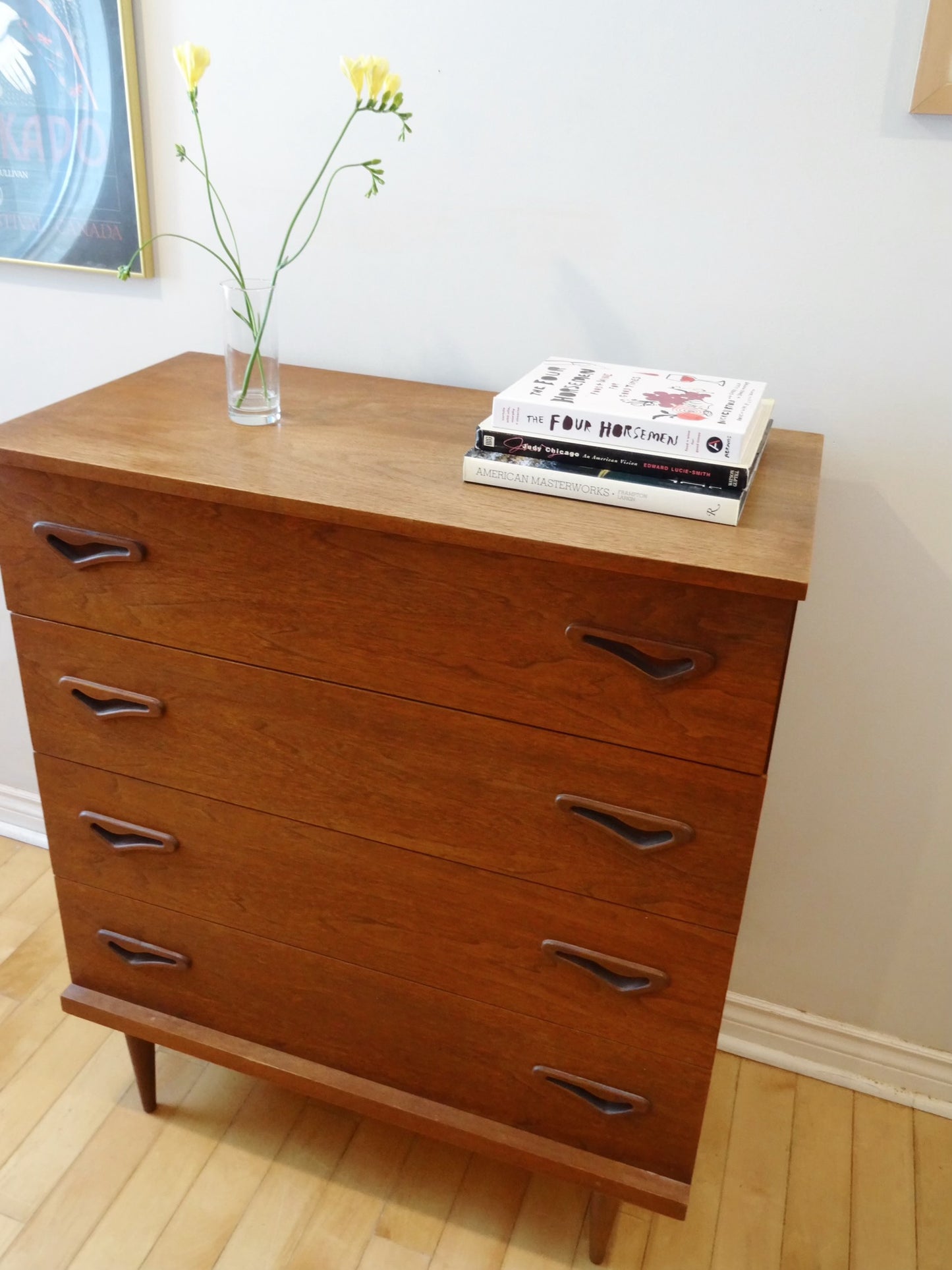 Scandinavian Modern Walnut Four Drawer Highboy
