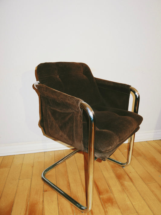 Brown Corduroy Cantilever Accent Chair