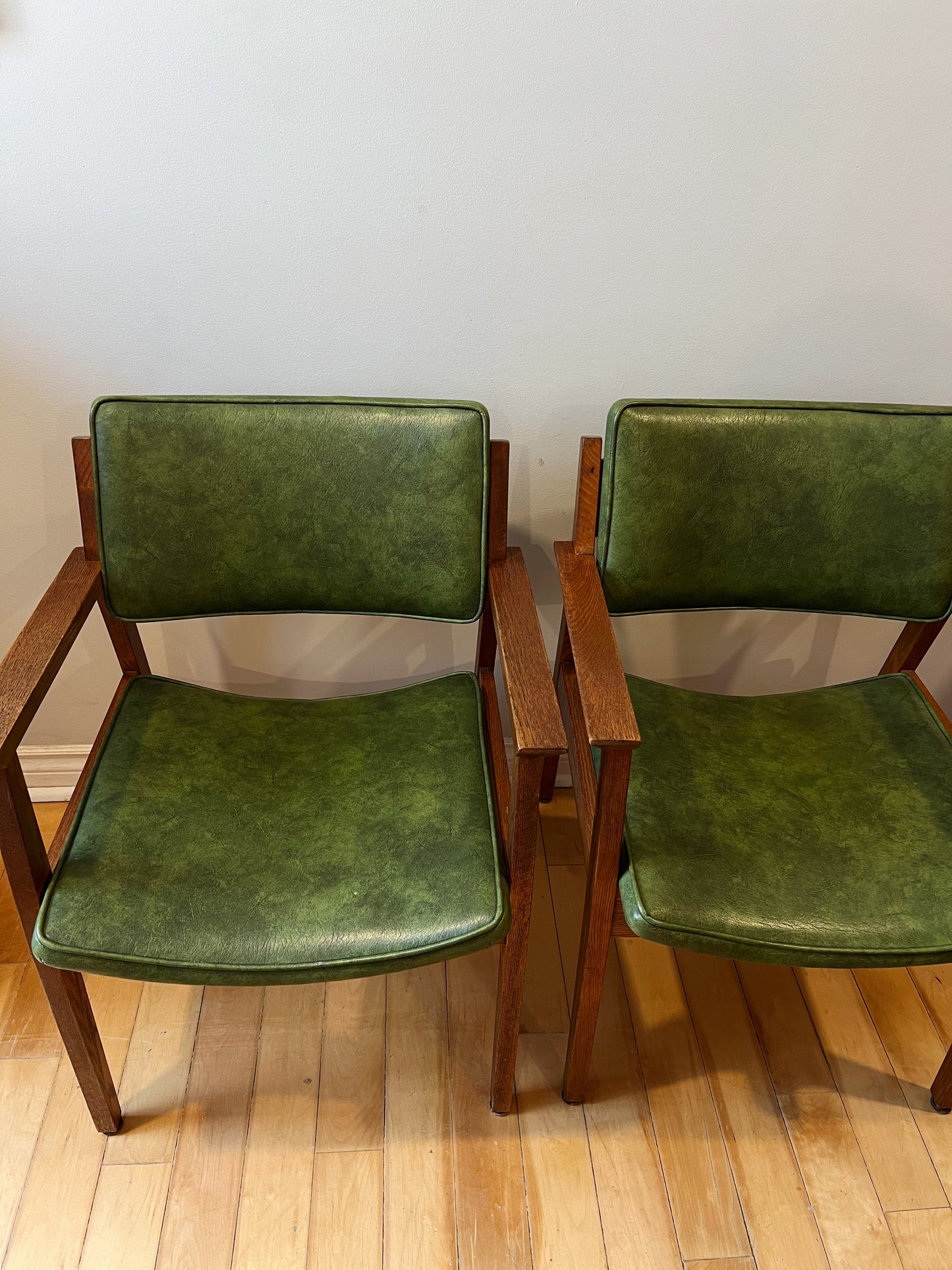Pair of Mid Century Genuine Leather Accent Chairs