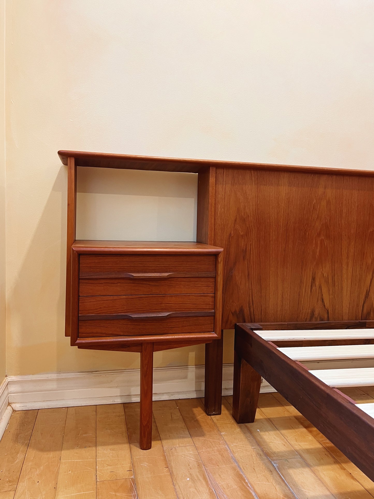 Mid Century Scandinavian Teak Bed Frame/ Headboard