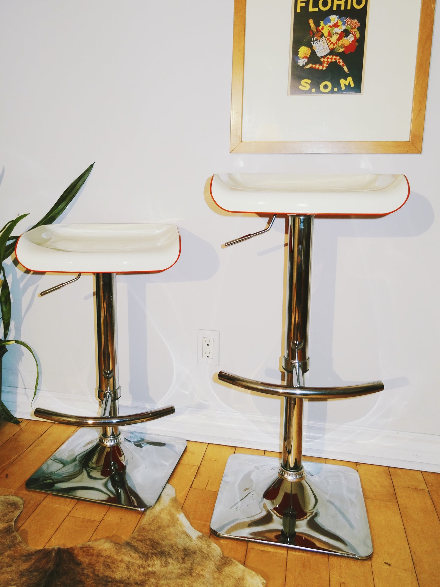 Shift Contemporary Adjustable Orange/ White/ Chrome Barstools