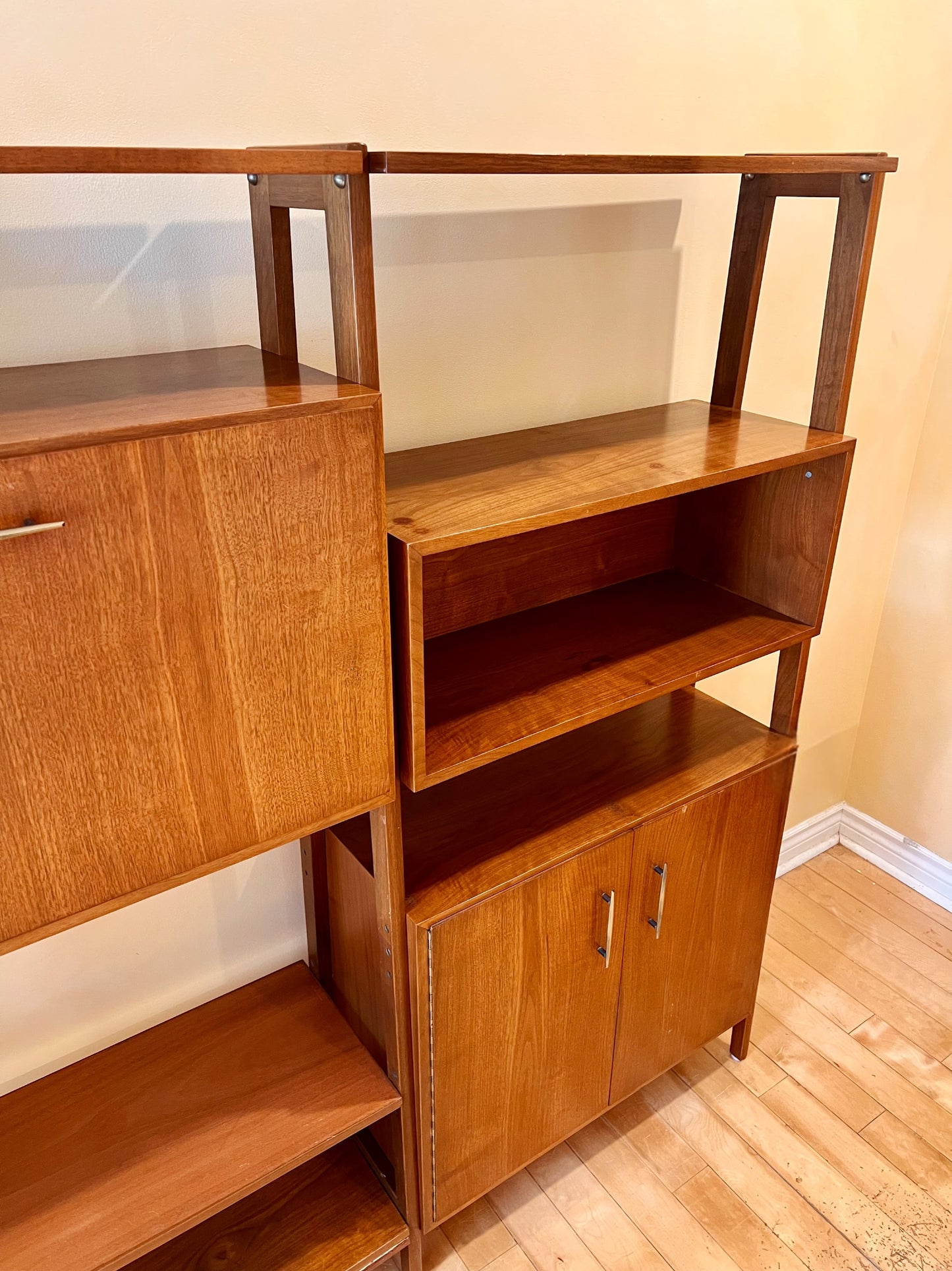 Mid Century Single Bay Standing Walnut Wall Unit
