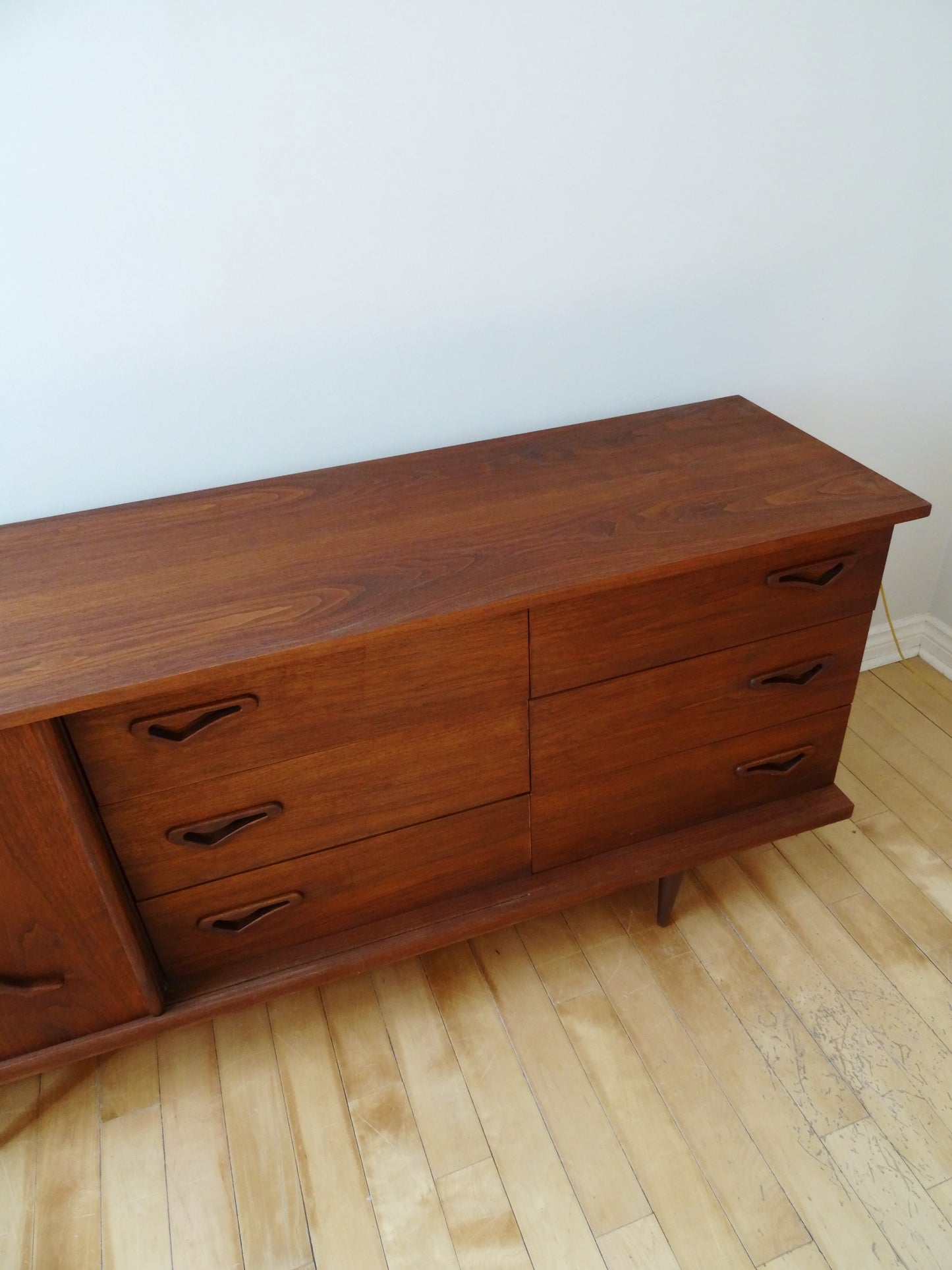 Sliding Panel Walnut Credenza