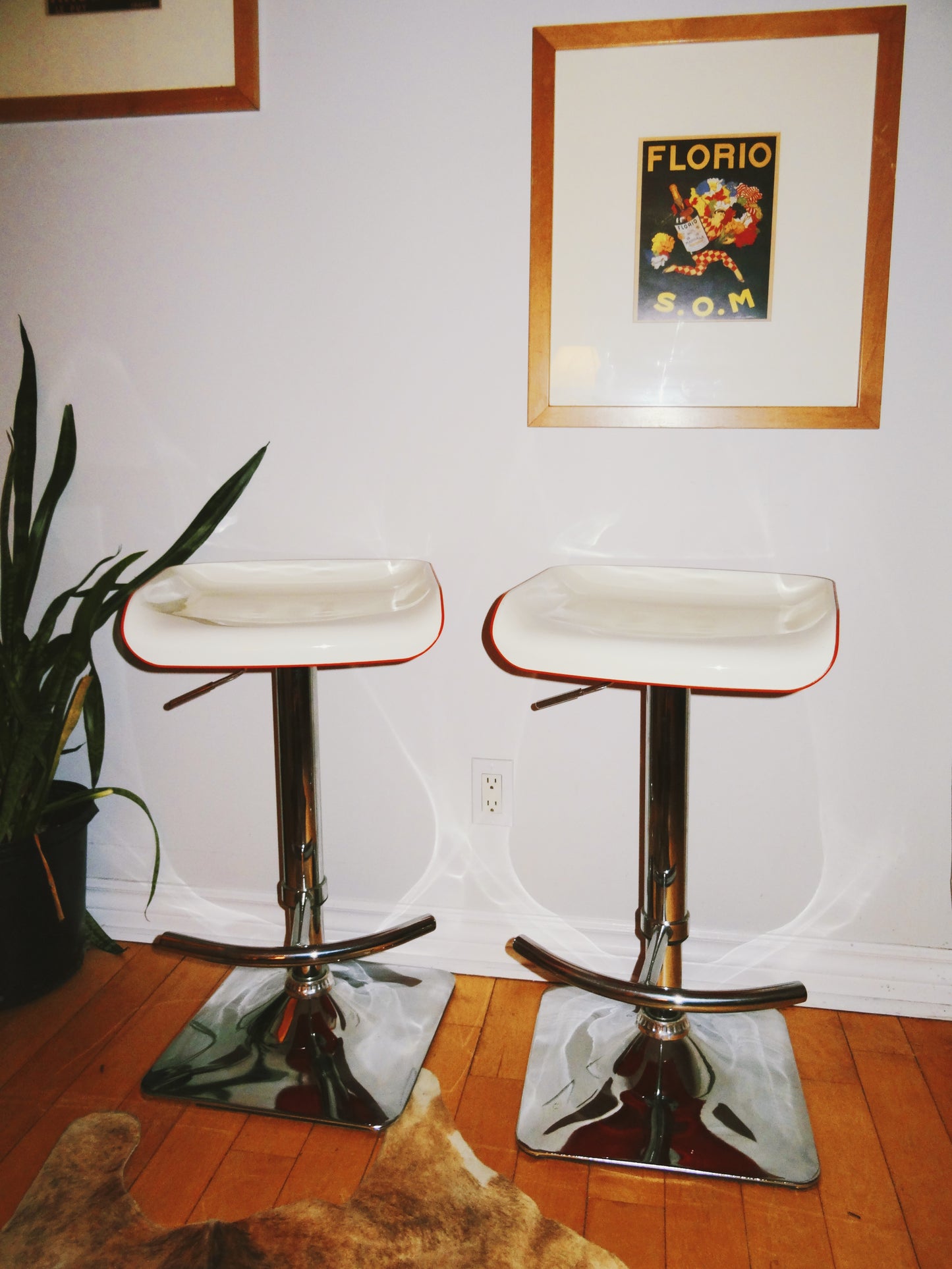 Shift Contemporary Adjustable Orange/ White/ Chrome Barstools