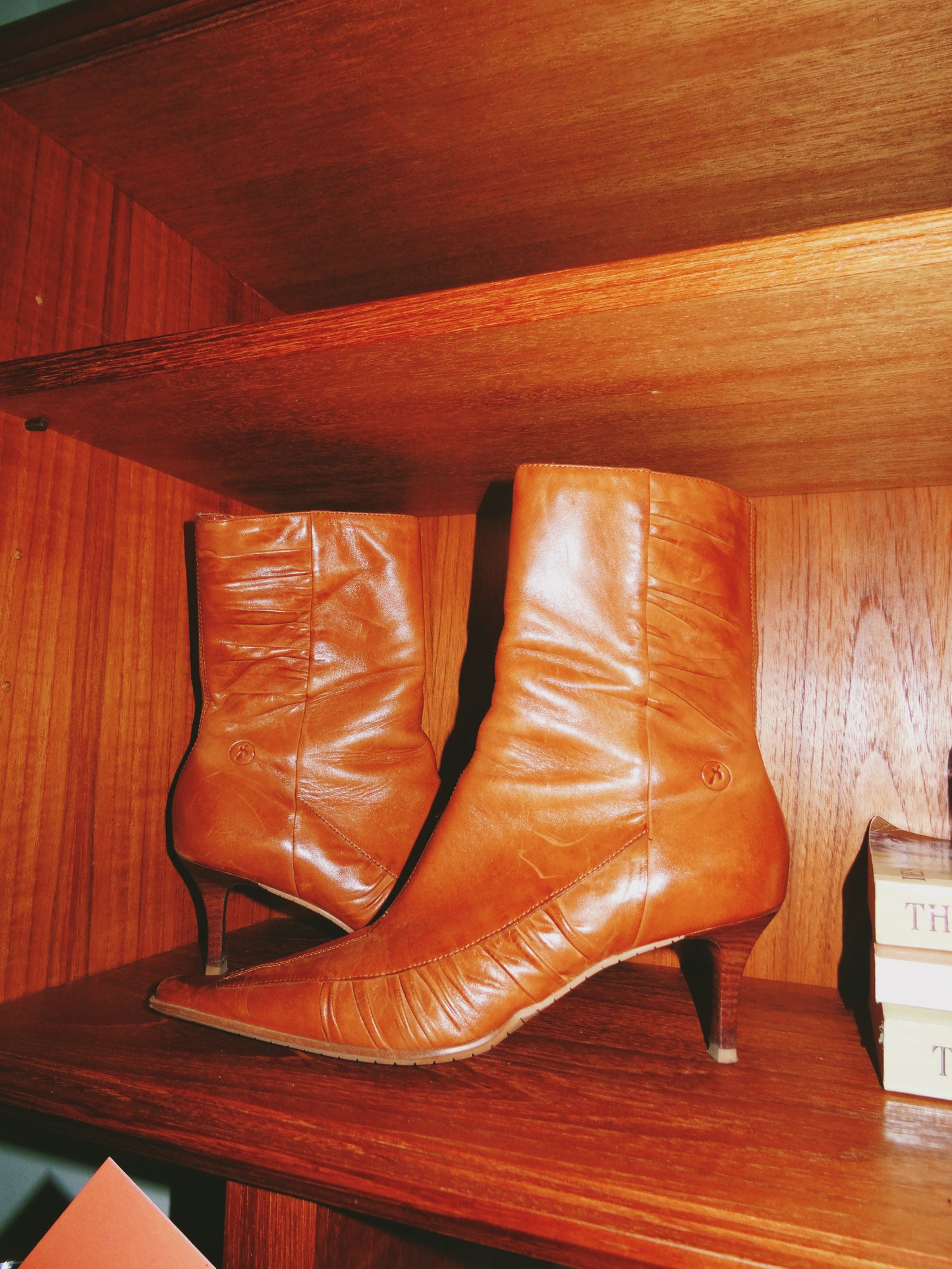 Brown Leather Kitten Heel Boots (Size 7.5)