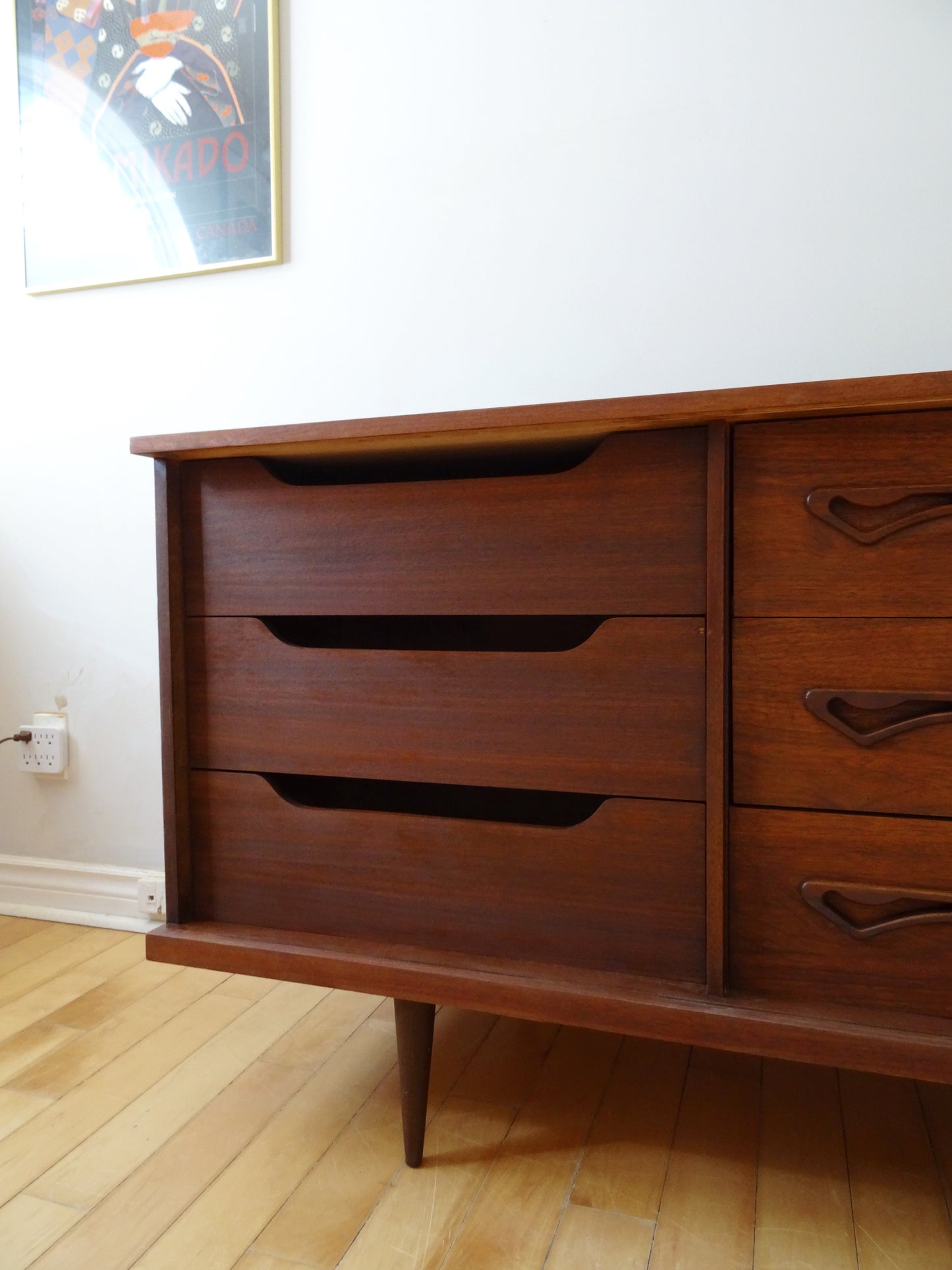Sliding Panel Walnut Credenza