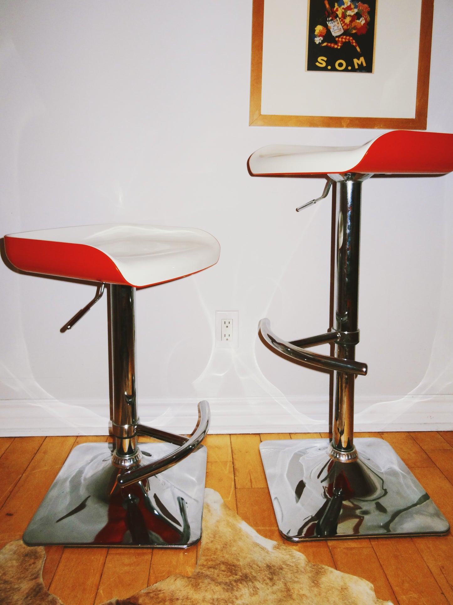 Shift Contemporary Adjustable Orange/ White/ Chrome Barstools