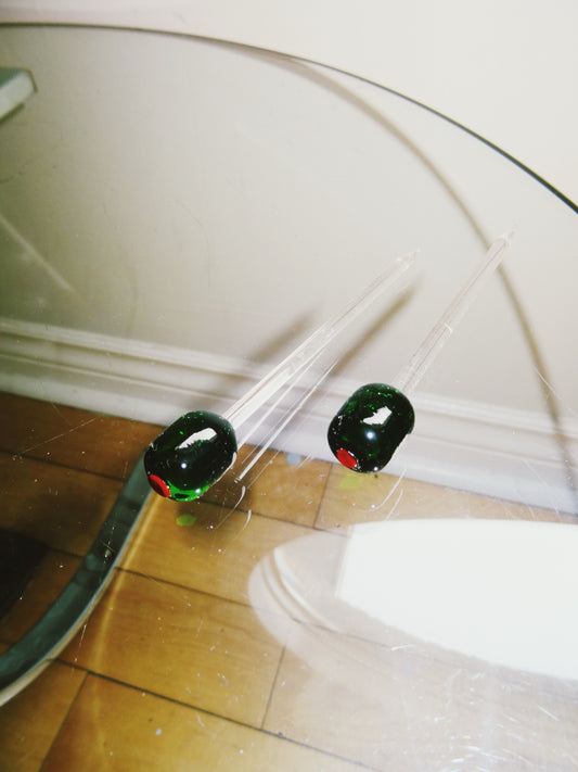 Pair of Glass Olive Garnish Picks