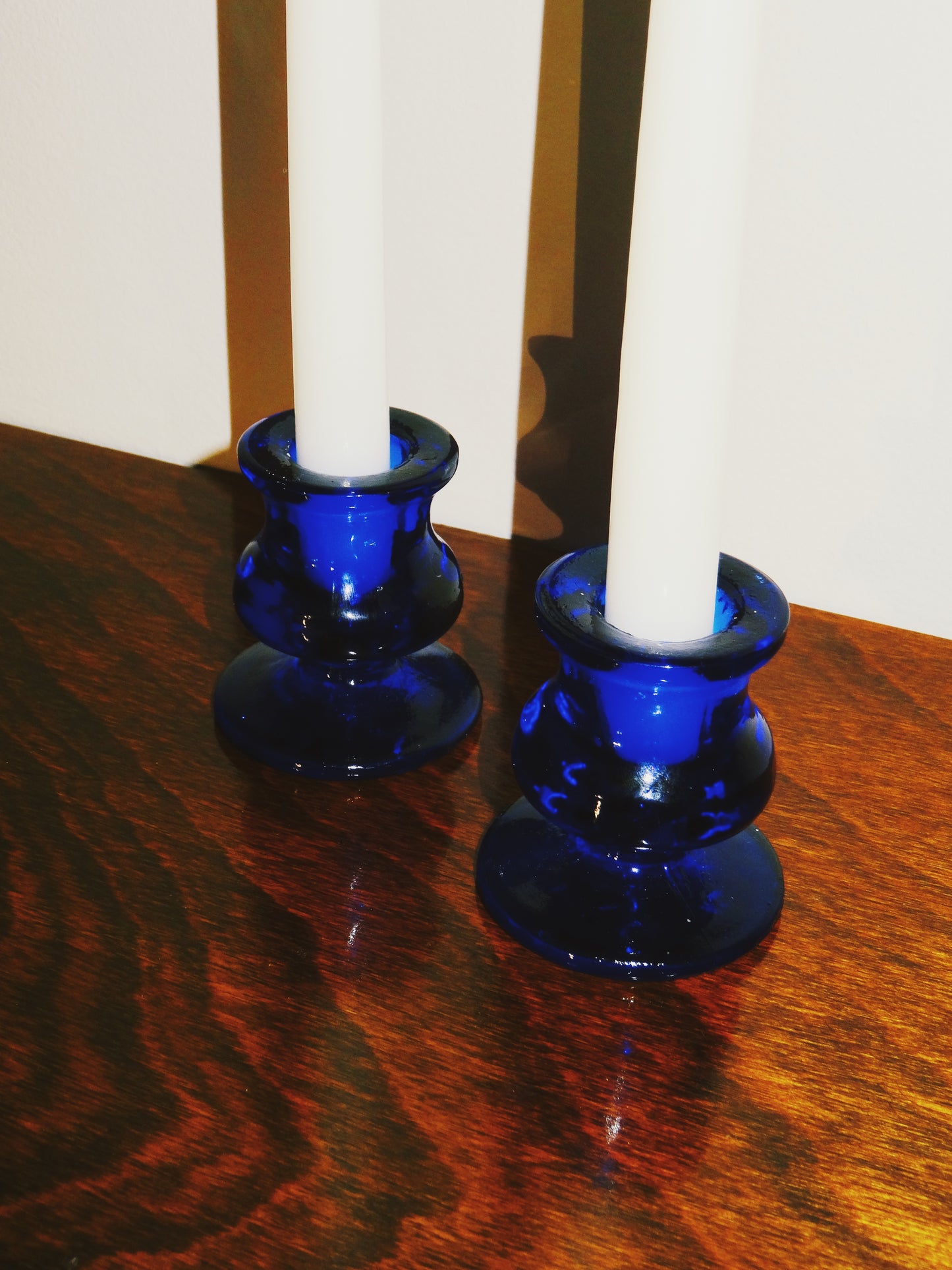 Set of Two Stained Candle Holders
