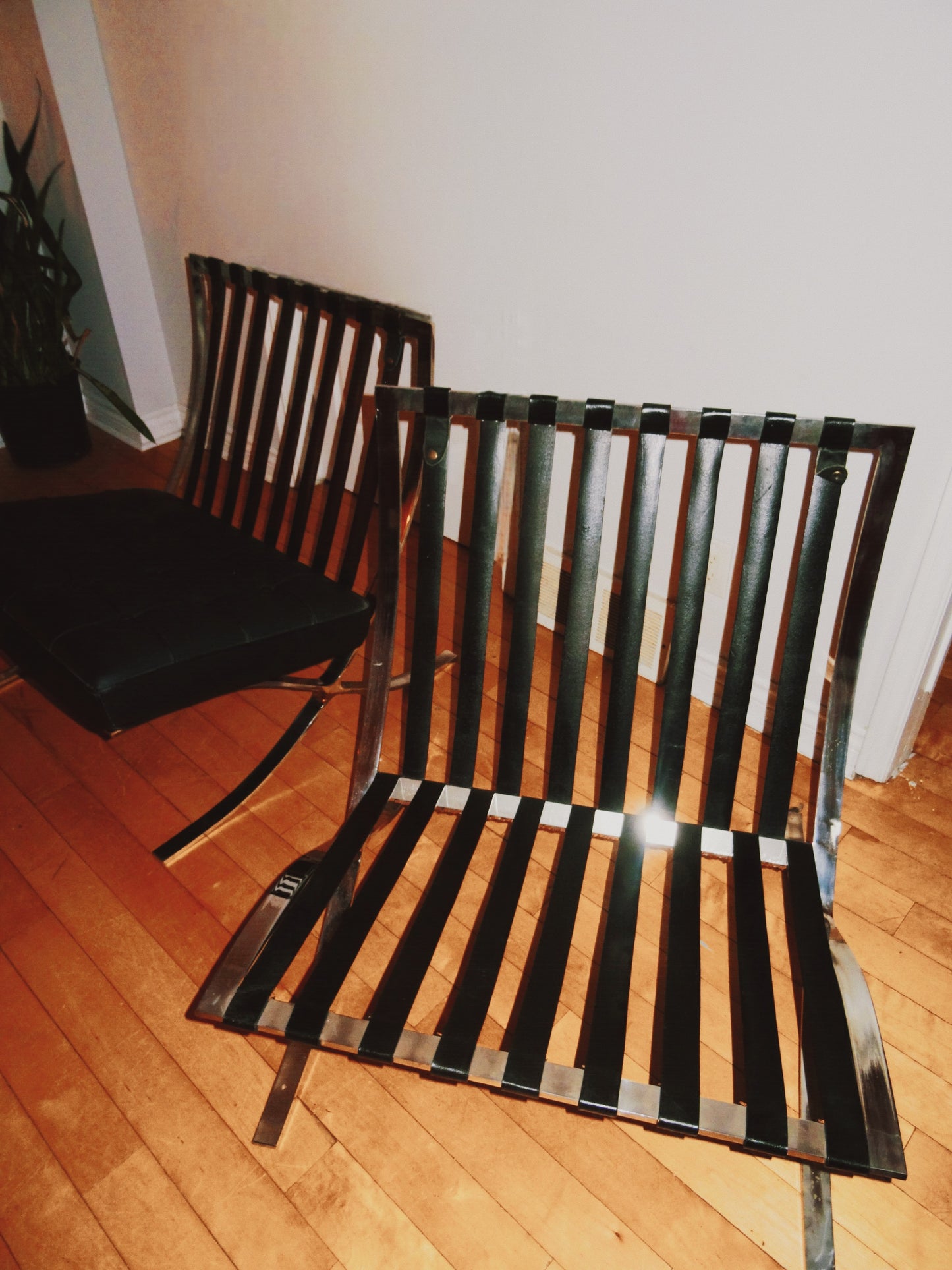 Black and Chrome Faux Leather Barcelona Chair