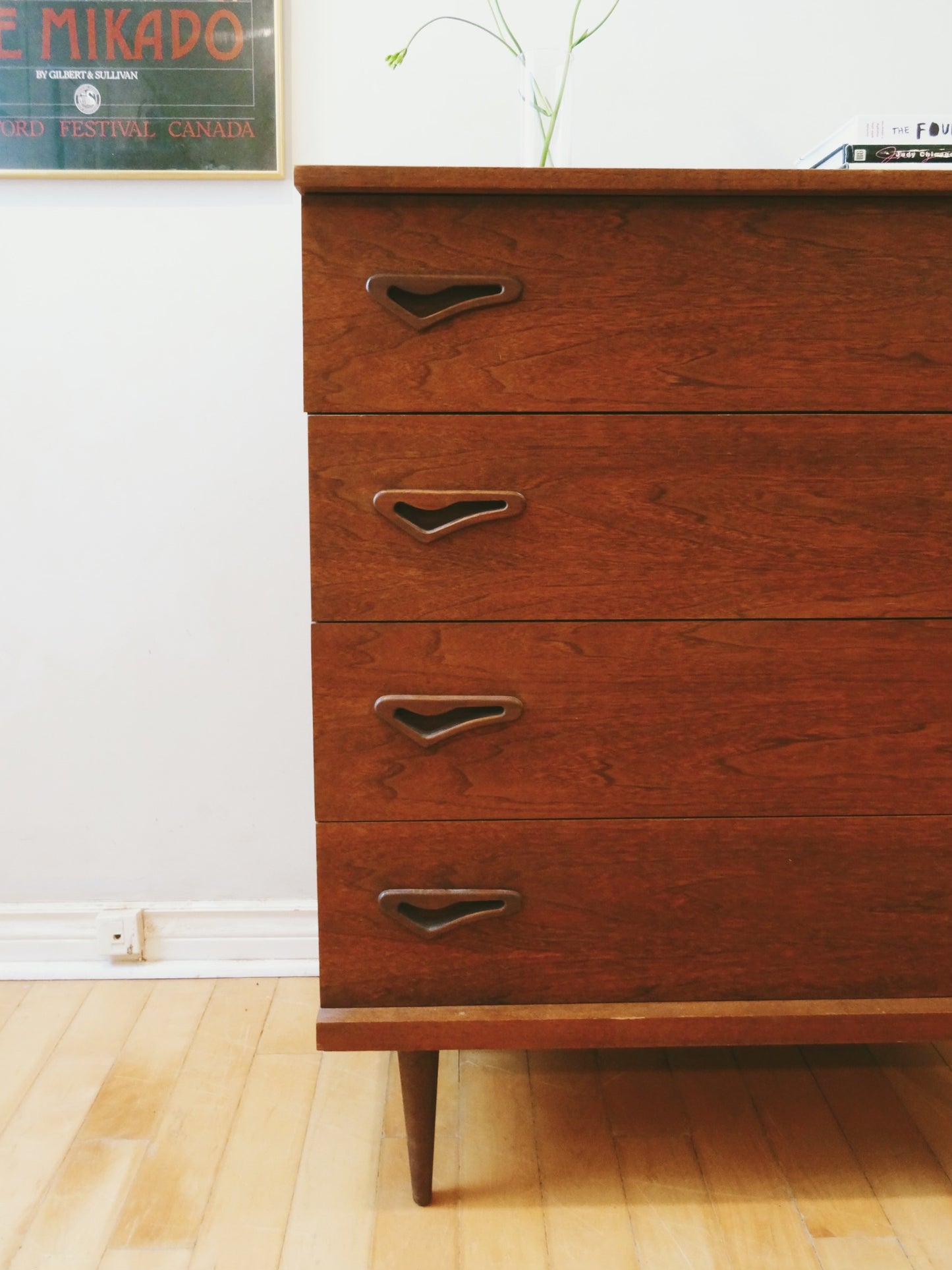 Scandinavian Modern Walnut Four Drawer Highboy