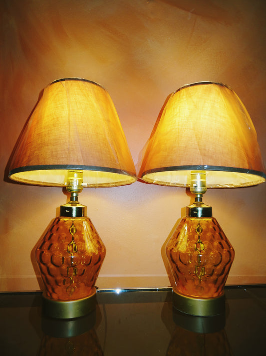 Pair of Mid Century Stained Glass Lamps