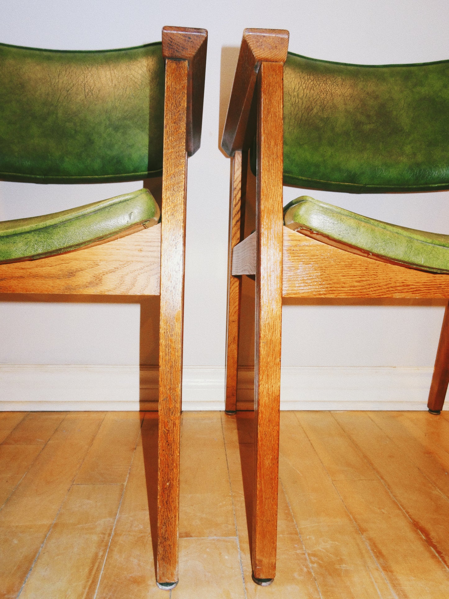 Pair of Mid Century Genuine Leather Accent Chairs