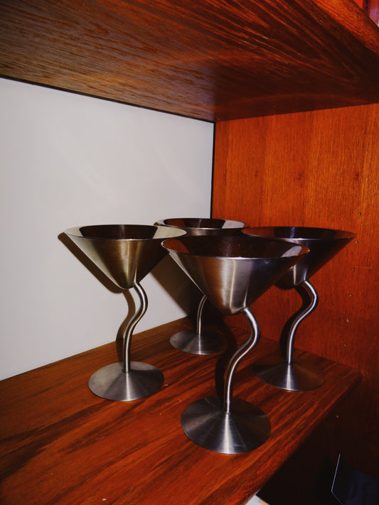 Set of Four Stainless Steel Martini Glasses