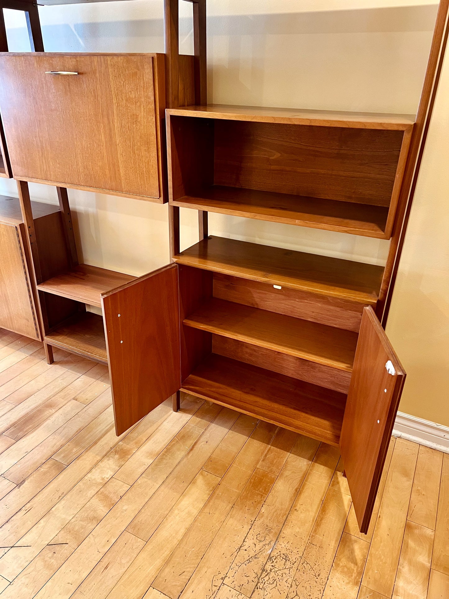 Mid Century Single Bay Standing Walnut Wall Unit