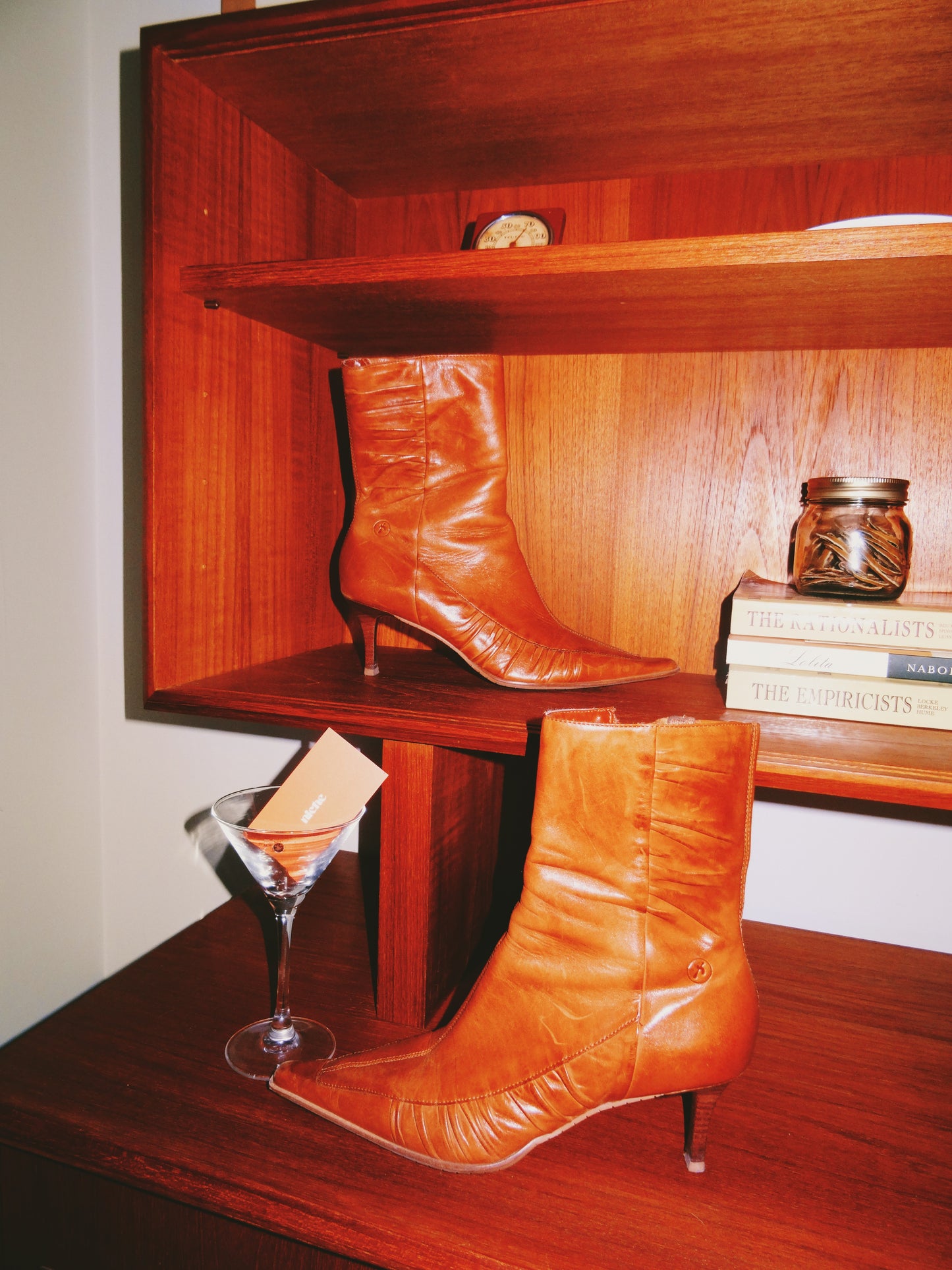 Brown Leather Kitten Heel Boots (Size 7.5)