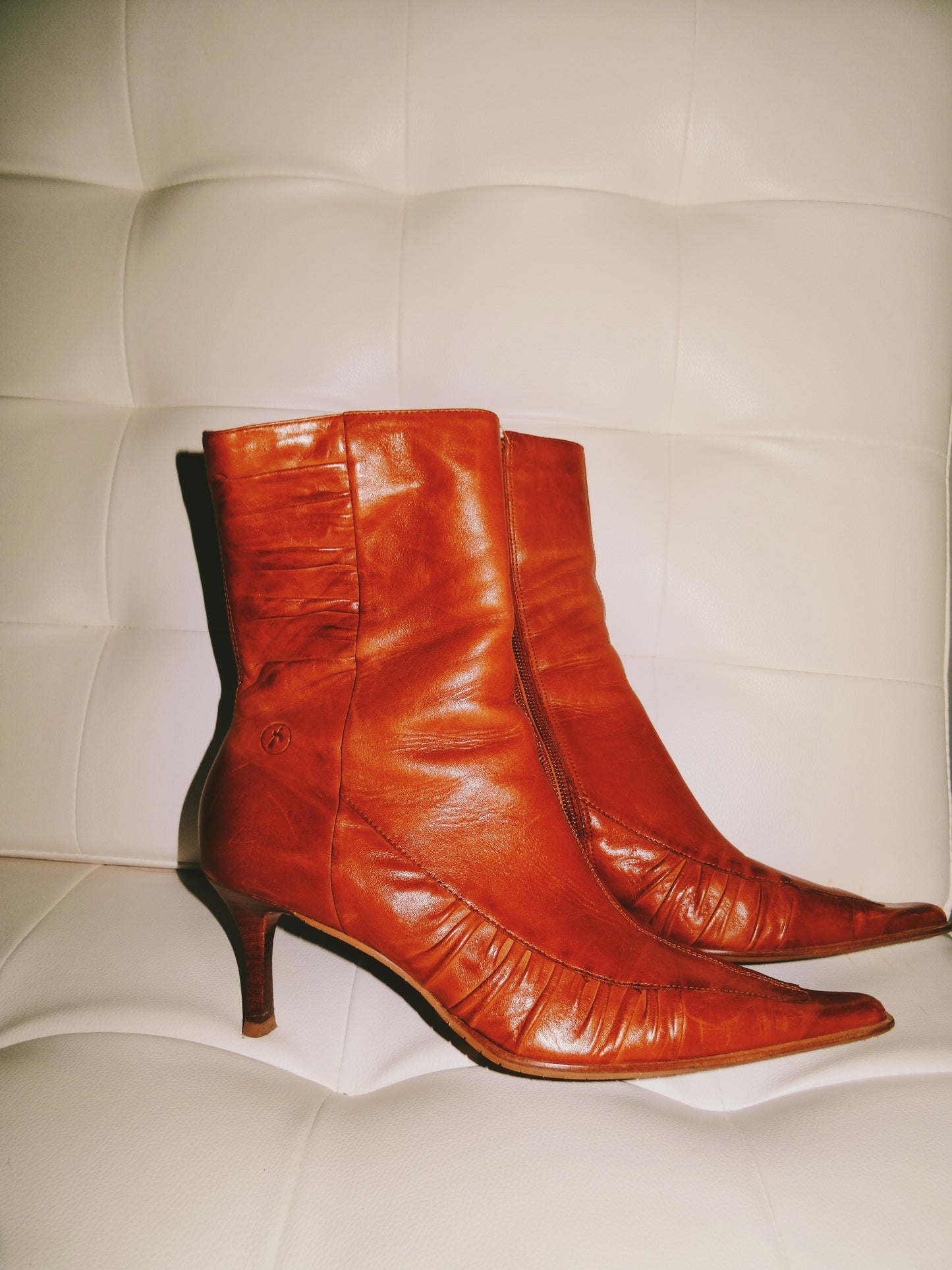 Brown Leather Kitten Heel Boots (Size 7.5)