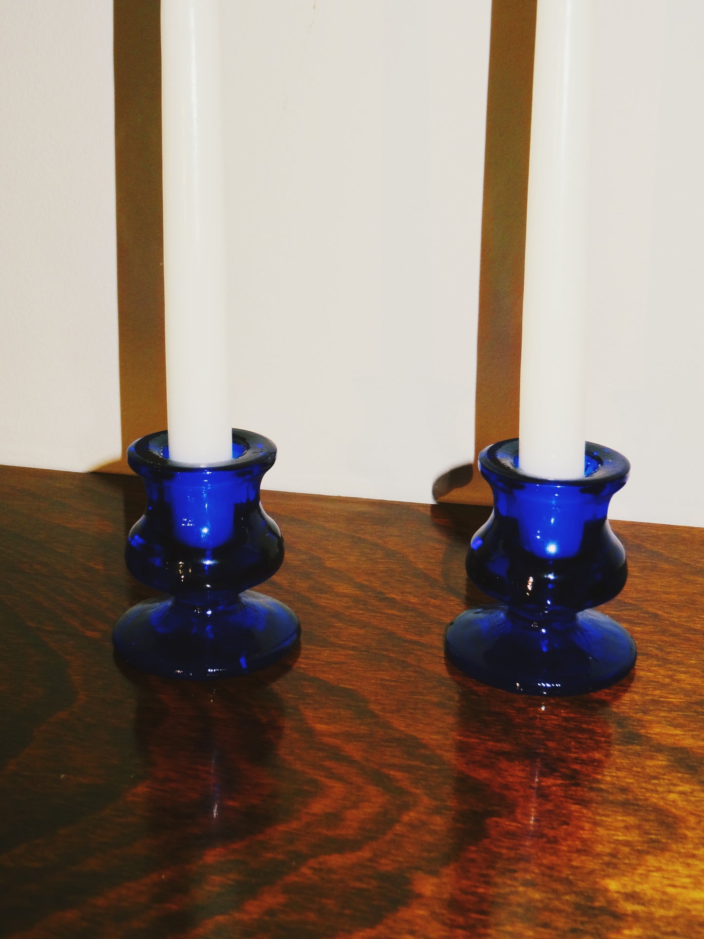Set of Two Stained Candle Holders