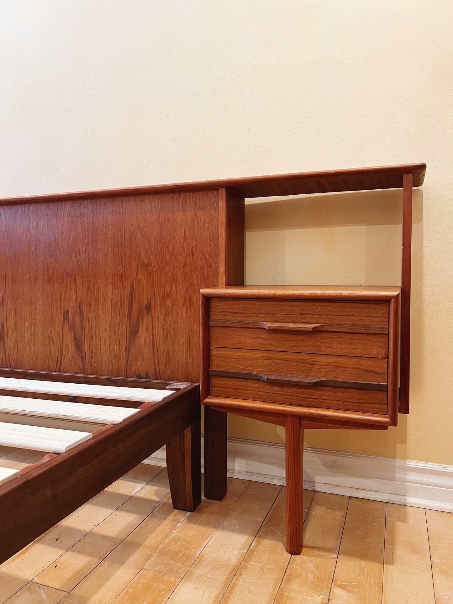 Mid Century Scandinavian Teak Bed Frame/ Headboard