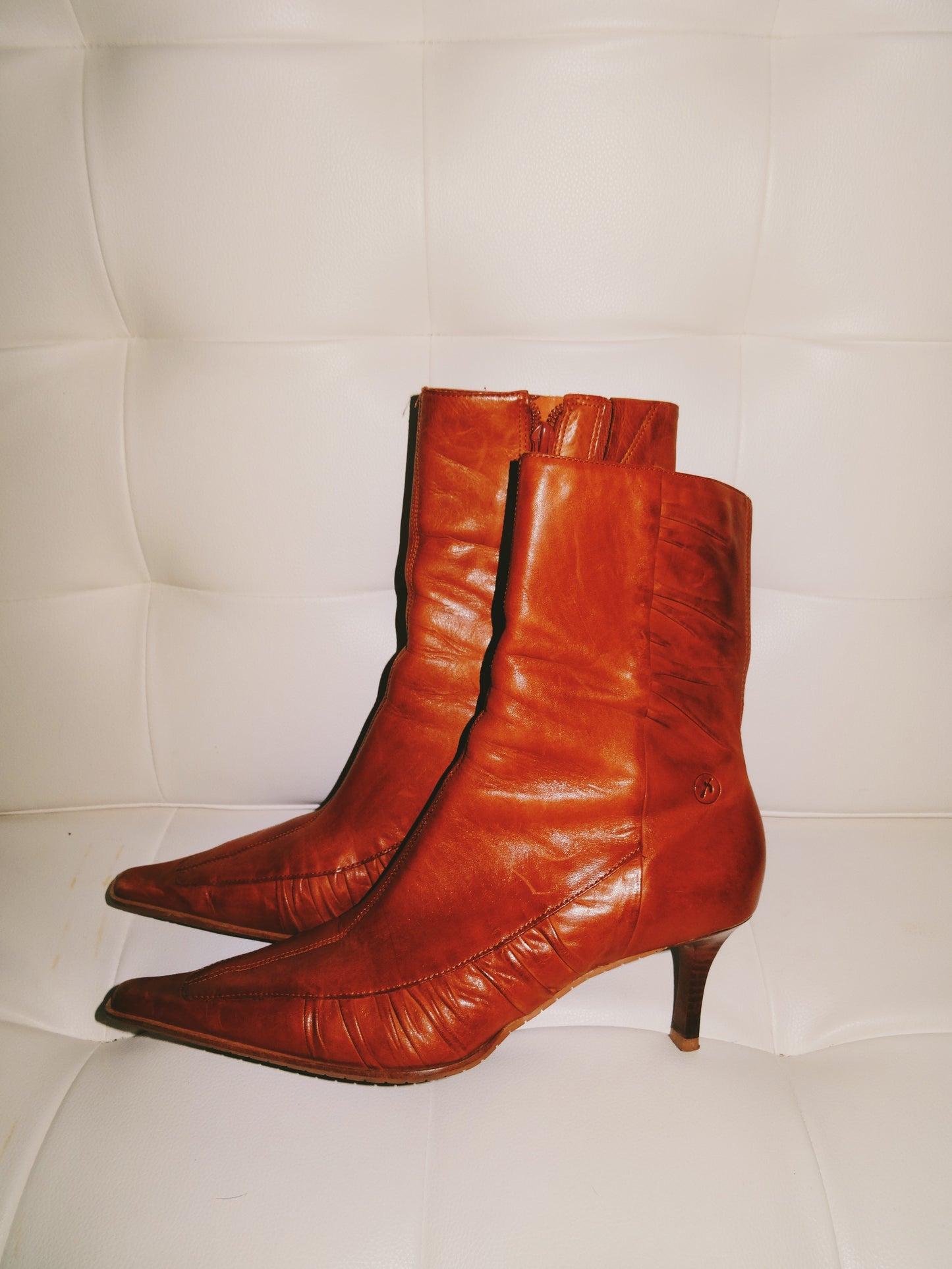 Brown Leather Kitten Heel Boots (Size 7.5)