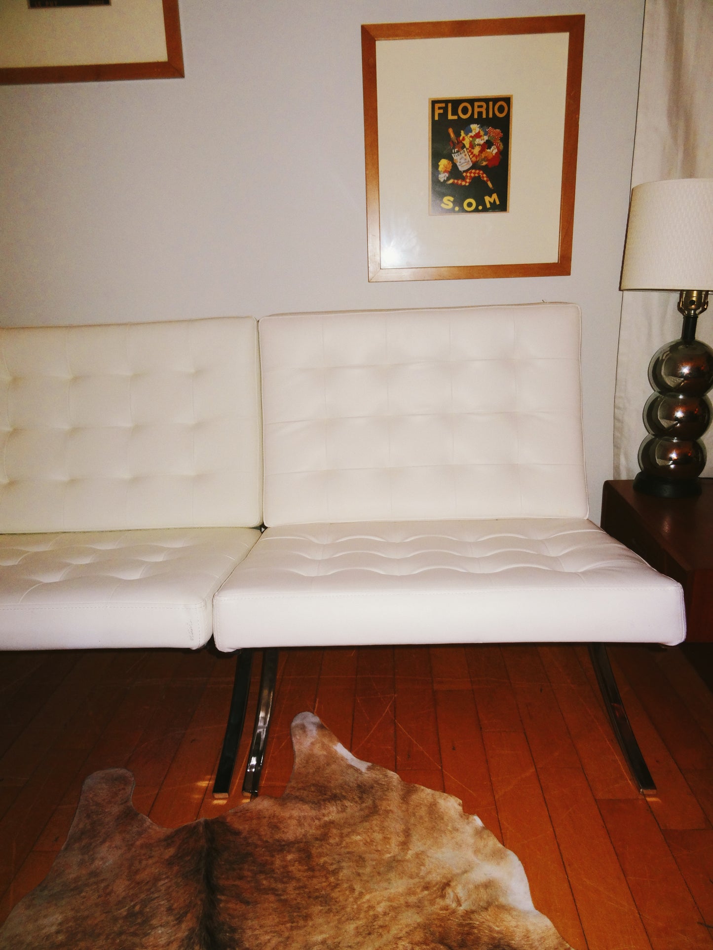 Set of Two White Vinyl/ Chrome Barcelona Inspired Chairs