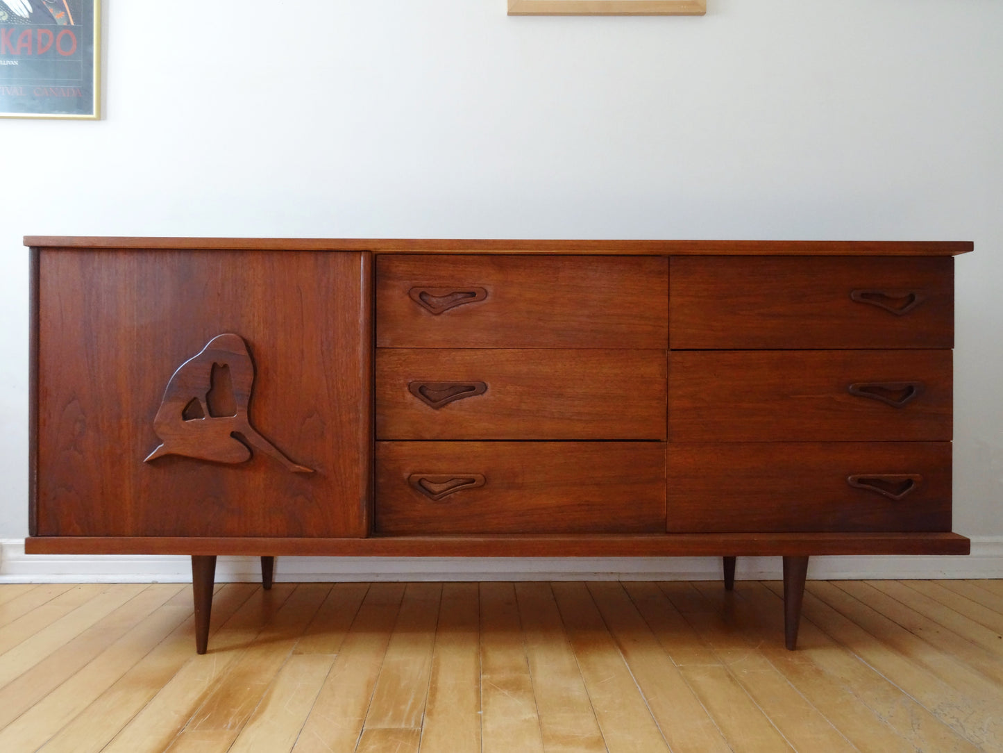 Sliding Panel Walnut Credenza