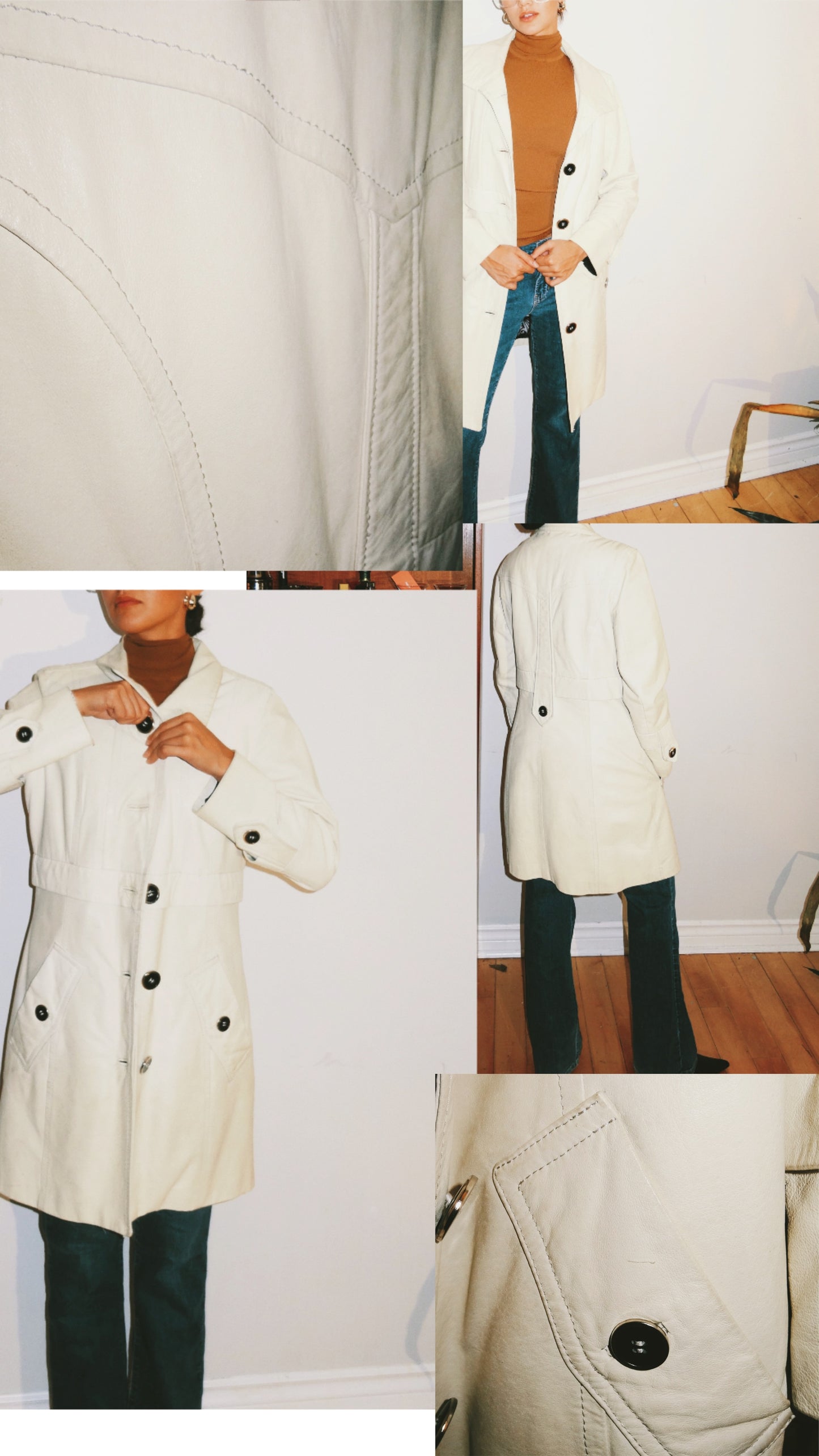 Three Quarter White Leather Danier Trench Coat