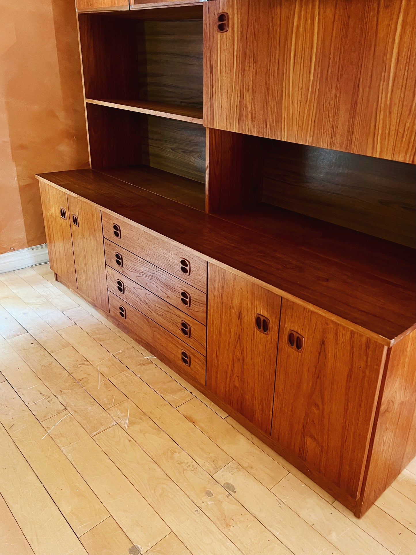 Mid Century Danish Teak Wall Unit / Deep Storage (1960s)