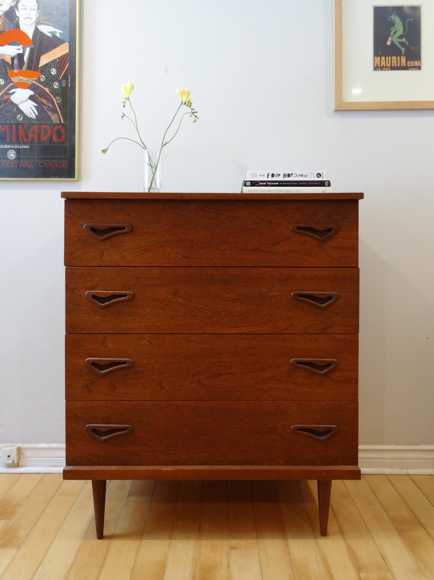Scandinavian Modern Walnut Four Drawer Highboy