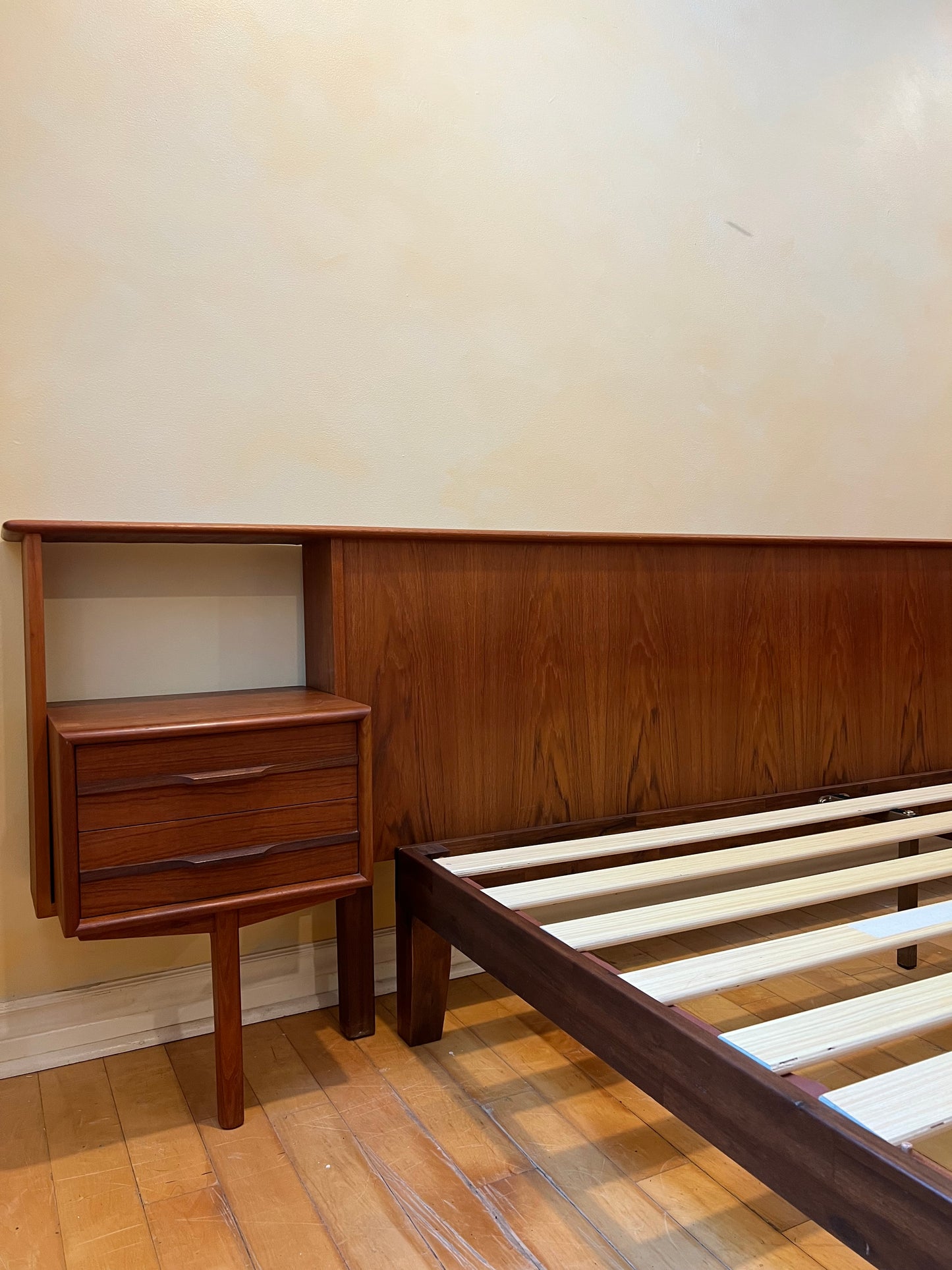 Mid Century Scandinavian Teak Bed Frame/ Headboard