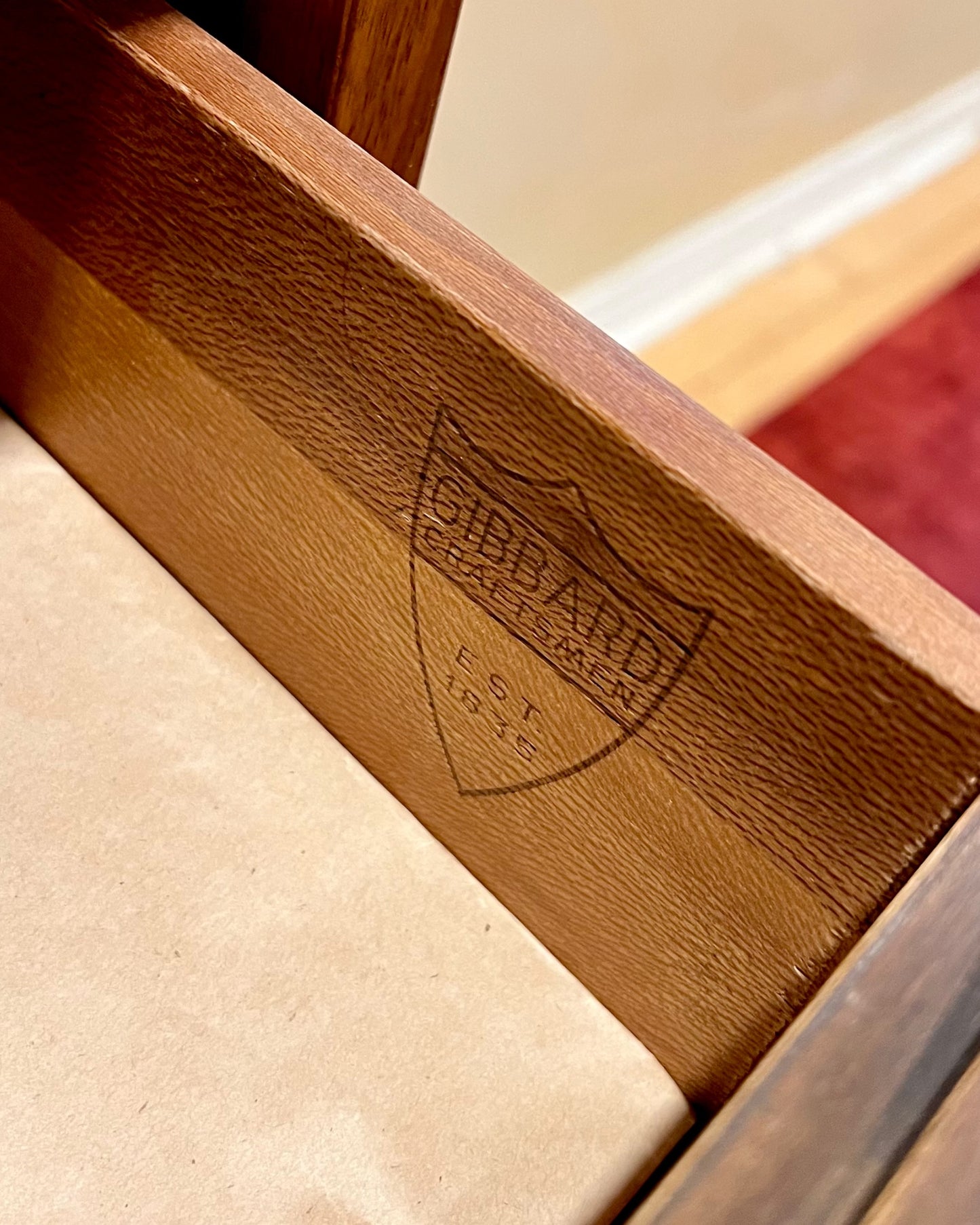 Mid Century Walnut Five Drawer Tallboy Dresser