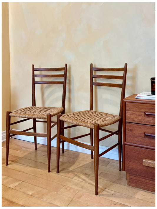 Set of Two Teak Woven Chairs