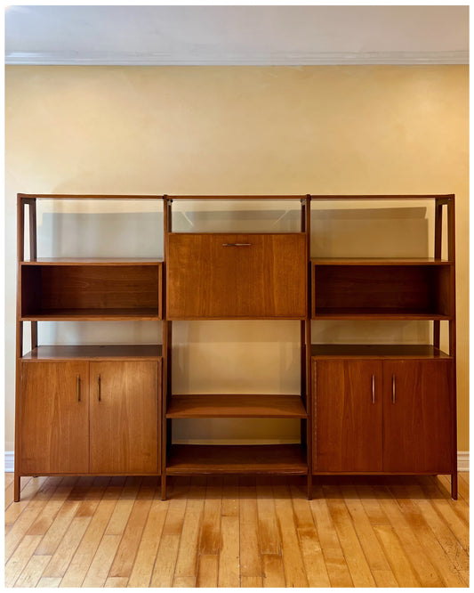 Mid Century Single Bay Standing Walnut Wall Unit