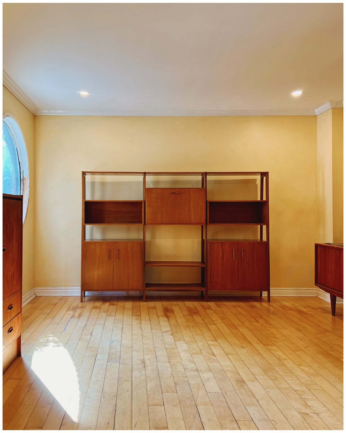 Mid Century Single Bay Standing Walnut Wall Unit