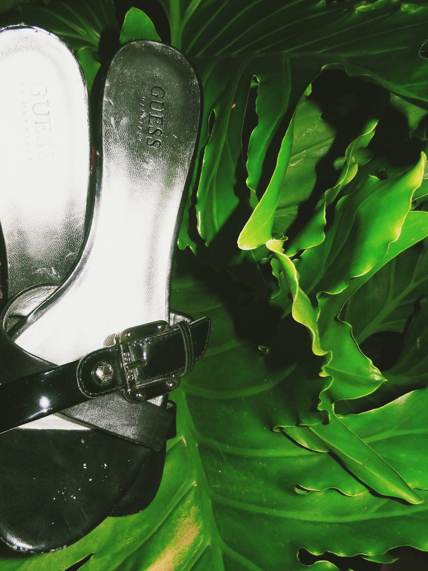 GUESS Buckle Black Kitten Sandal (Size 8.5)