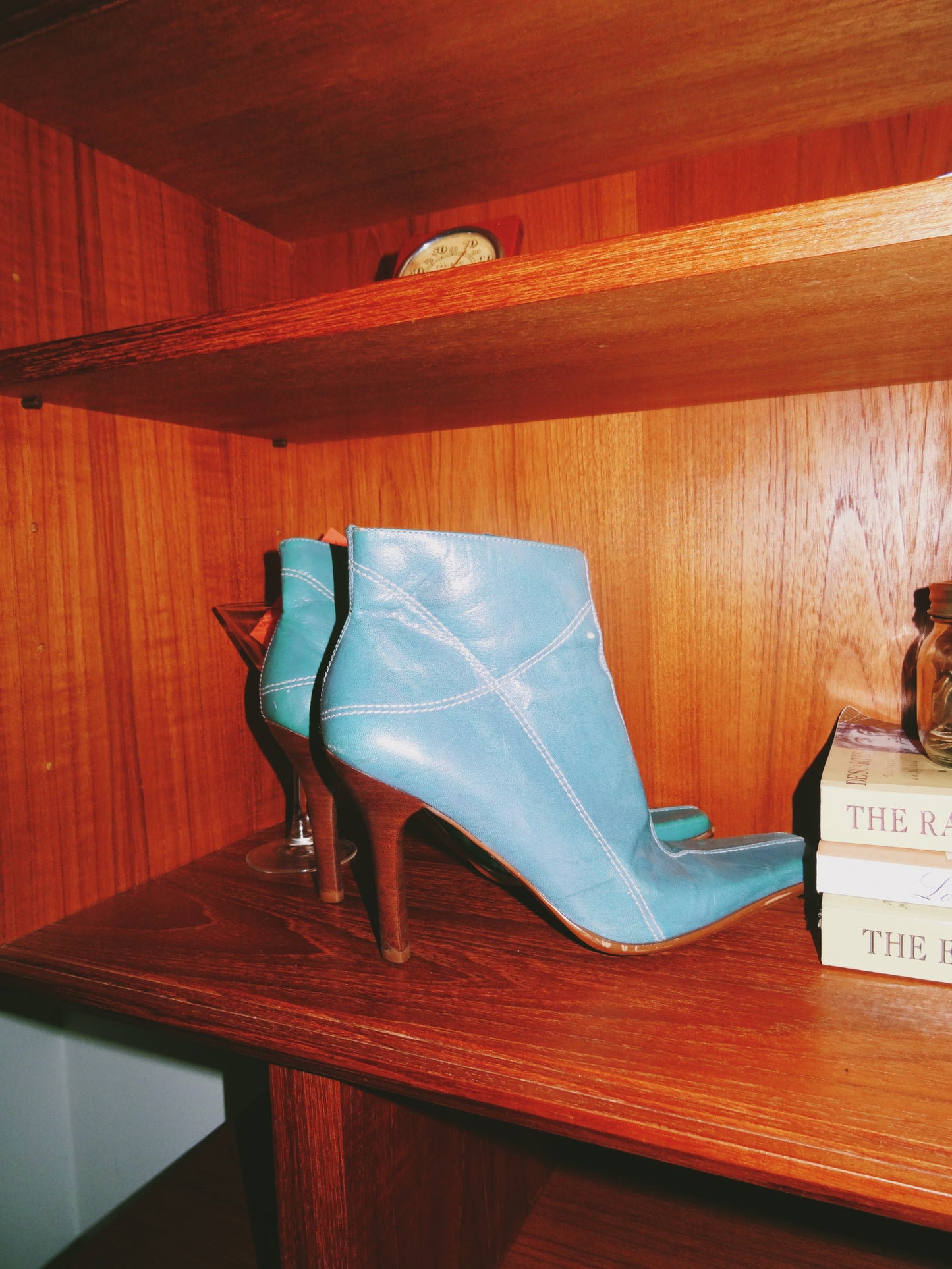 Blue Leather Kitten Heel Boots (Size 8)