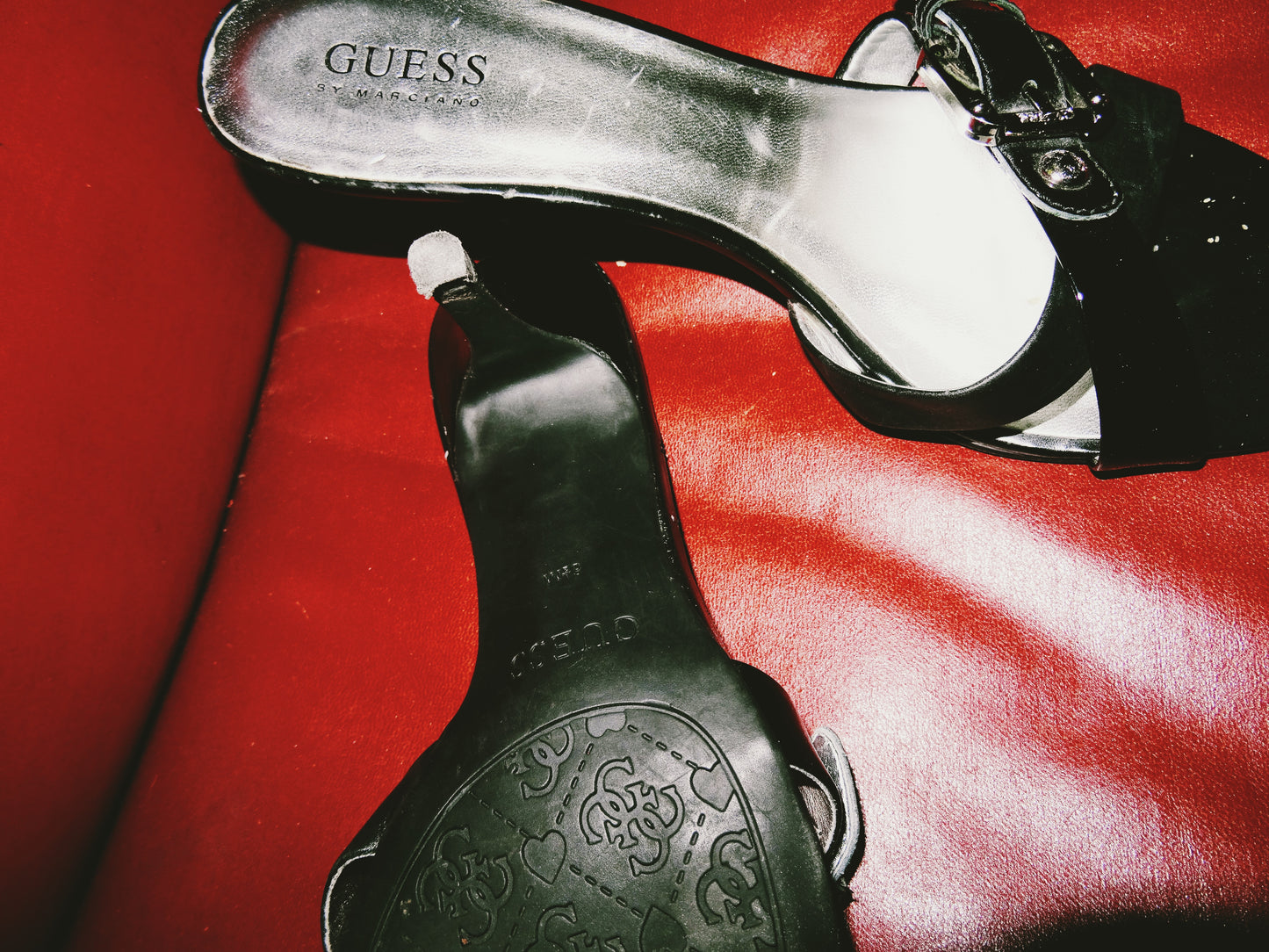 GUESS Buckle Black Kitten Sandal (Size 8.5)