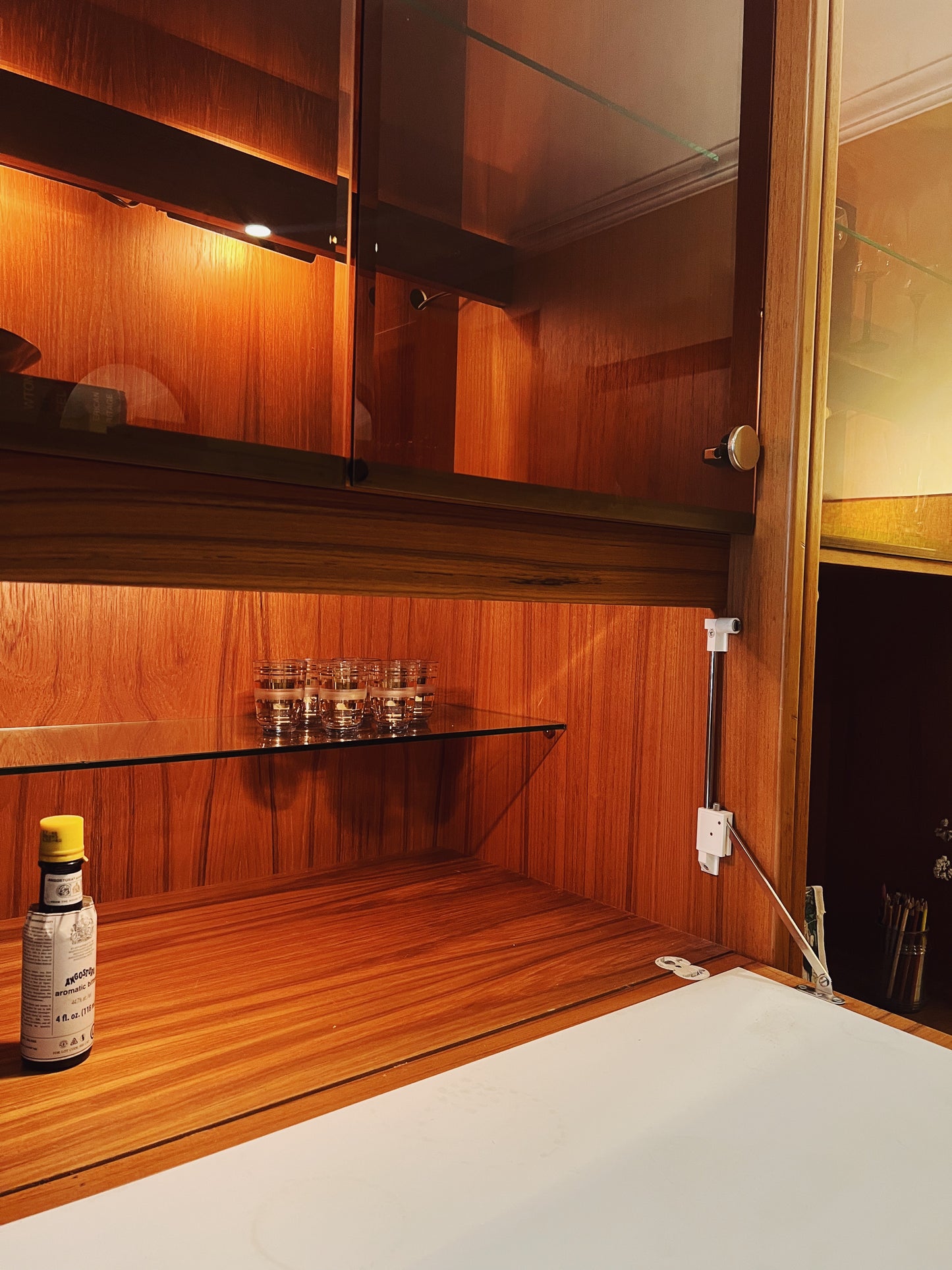 Three Piece Solid Teak and Brass Wall unit (Bar/ Bookshelf/ Display Cabinet)