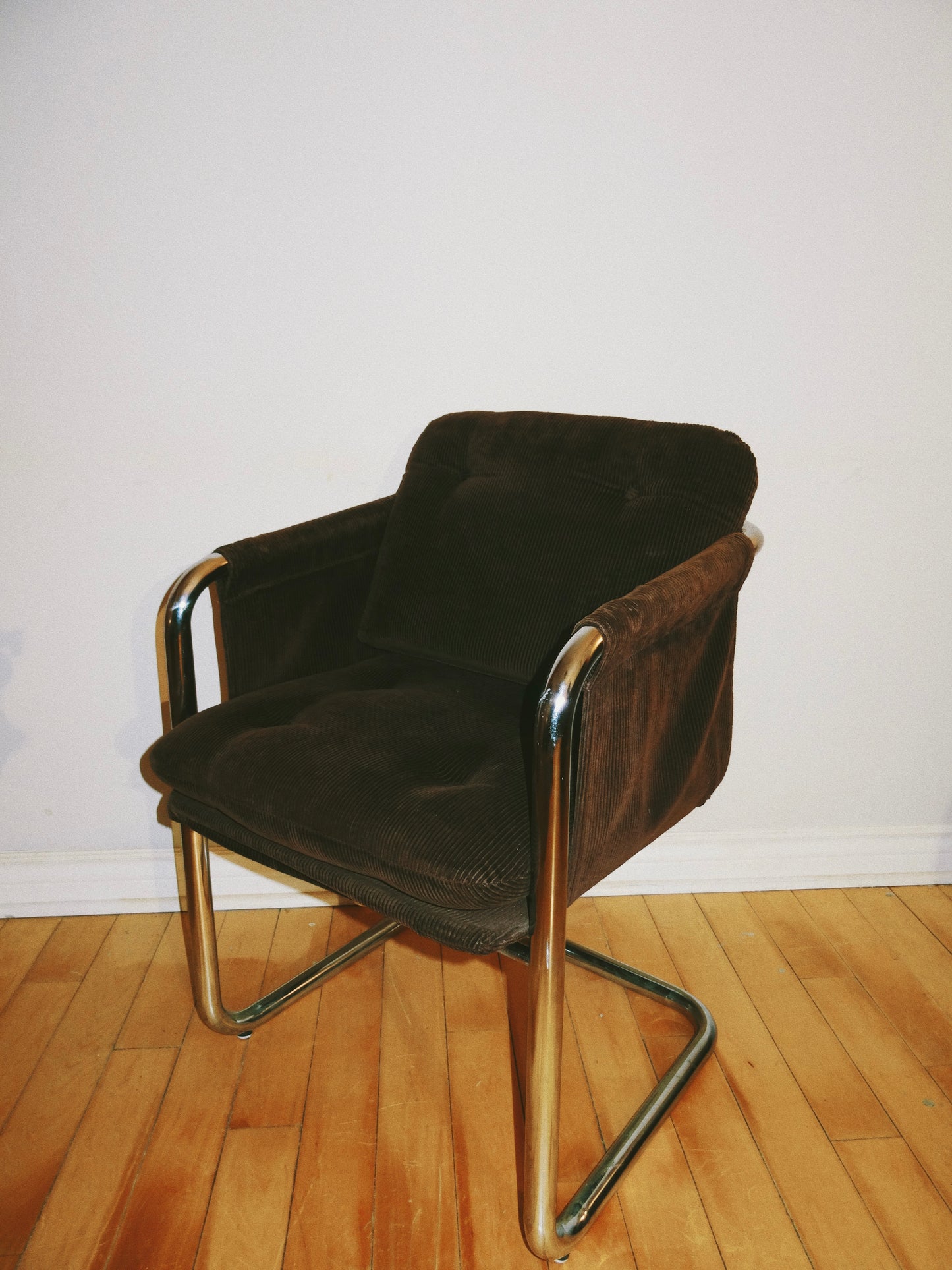 Brown Corduroy Cantilever Accent Chair