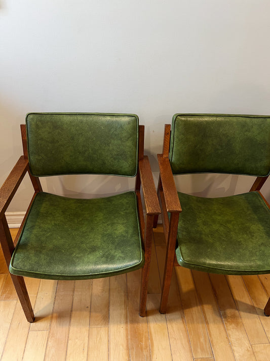 Pair of Mid Century Genuine Leather Accent Chairs