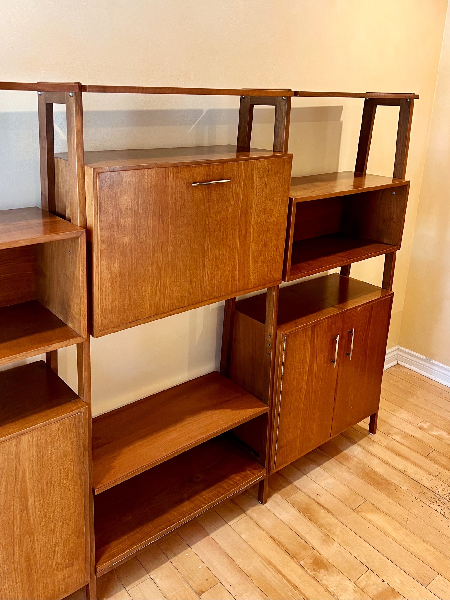 Mid Century Single Bay Standing Walnut Wall Unit
