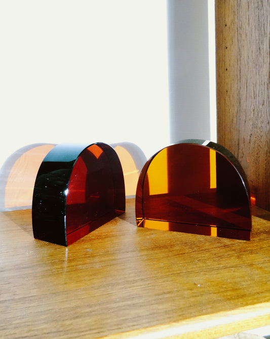 Set of Two Orange Stained Glass Book Stopper