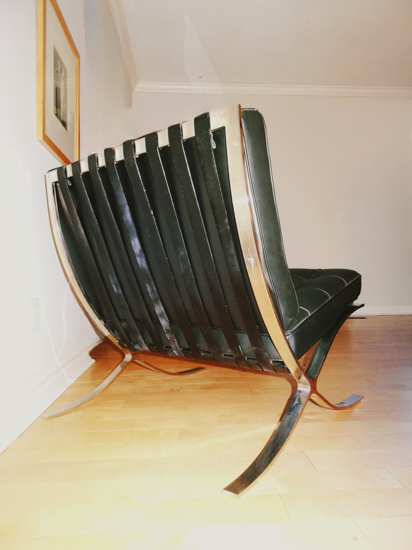 Black and Chrome Faux Leather Barcelona Chair