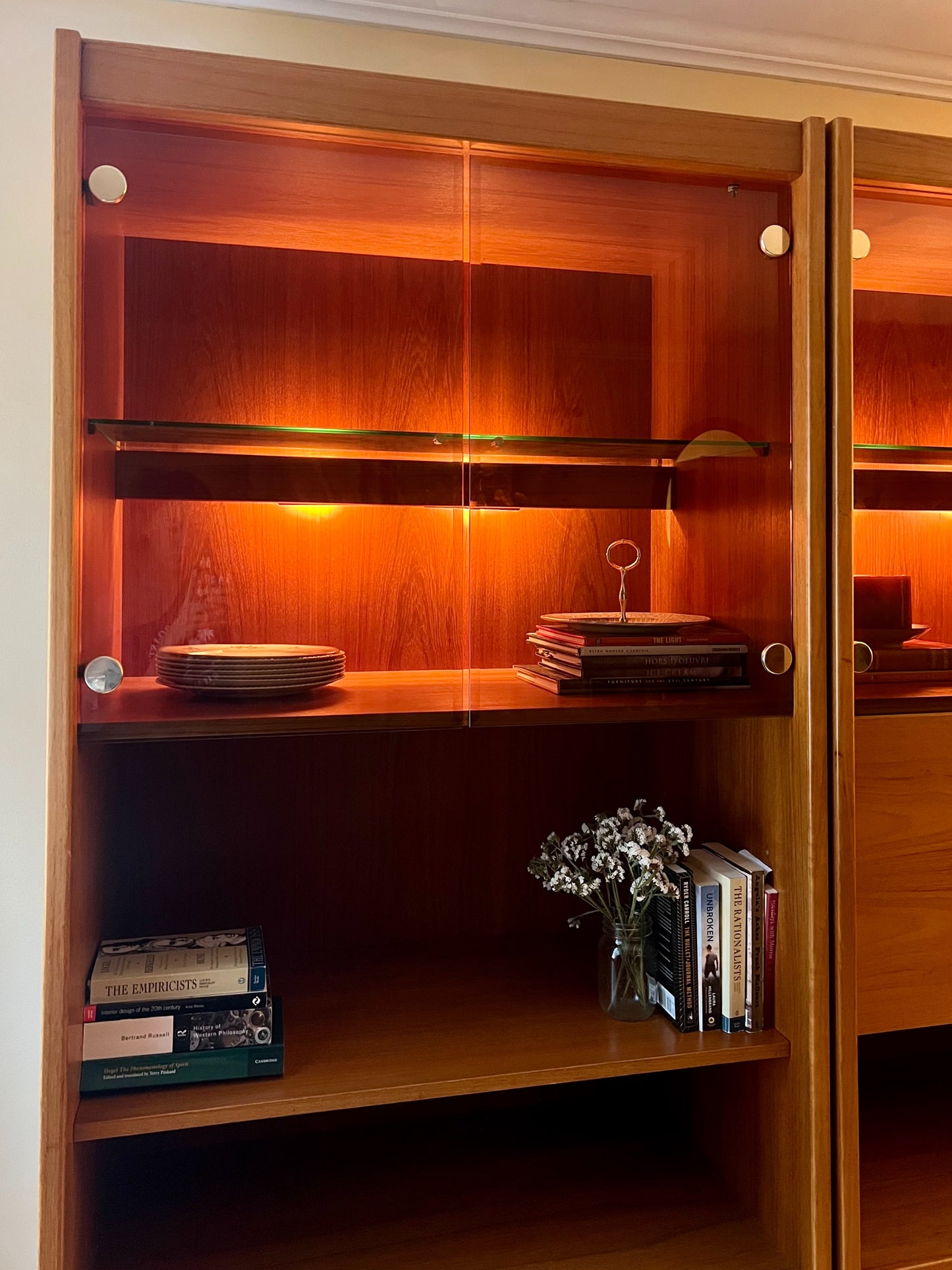 Three Piece Solid Teak and Brass Wall unit (Bar/ Bookshelf/ Display Cabinet)