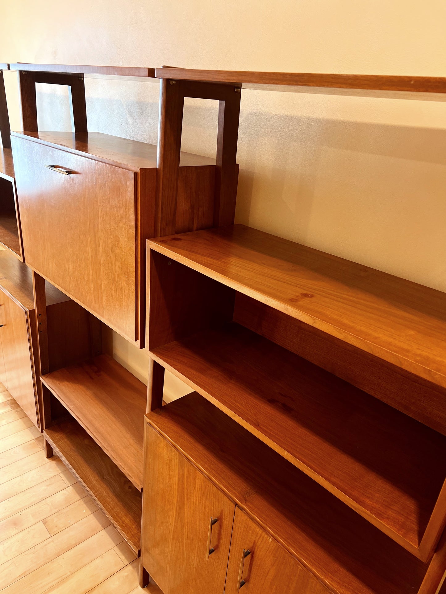 Mid Century Single Bay Standing Walnut Wall Unit