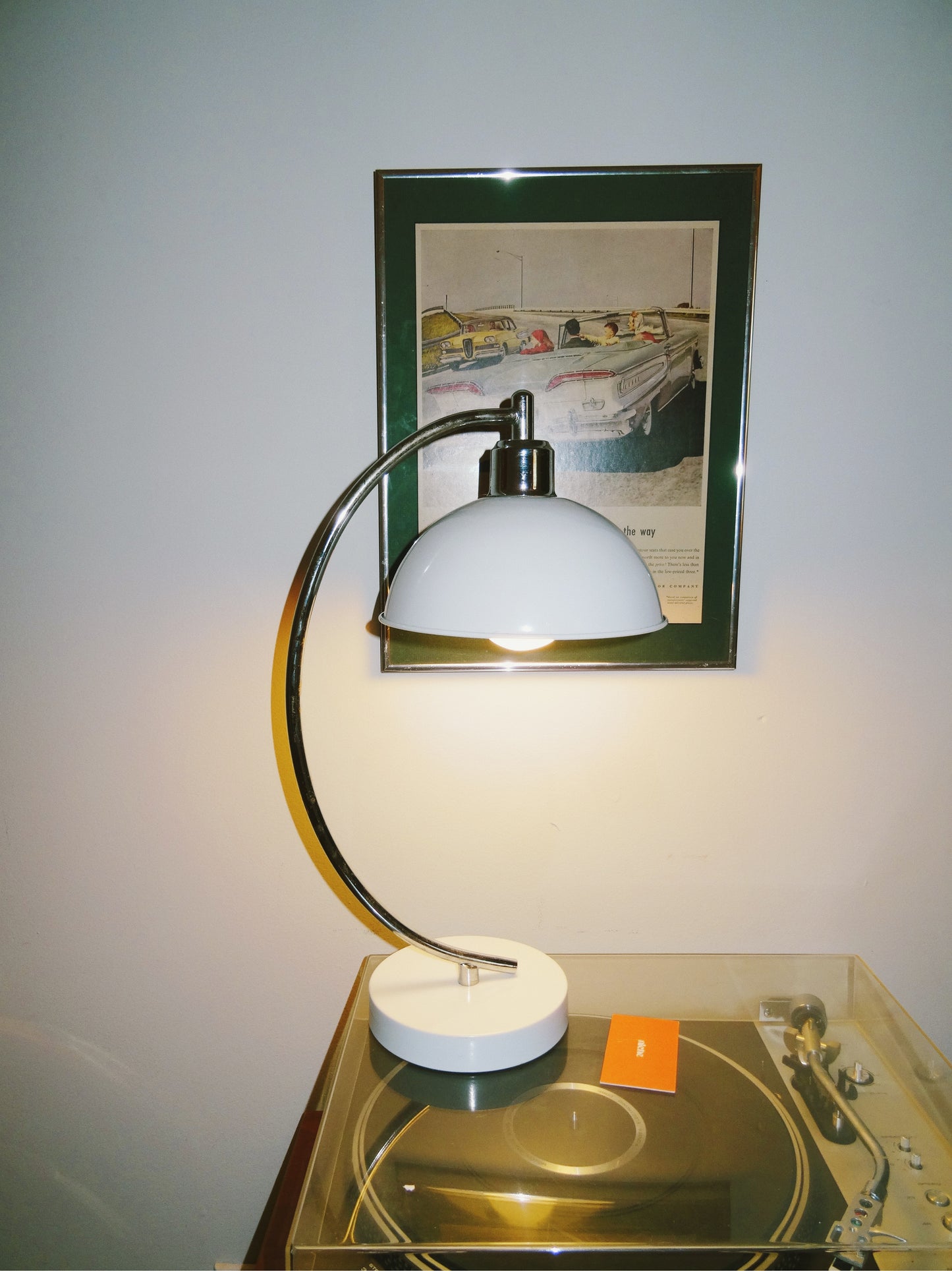 White and Chrome Half Dome Lamp