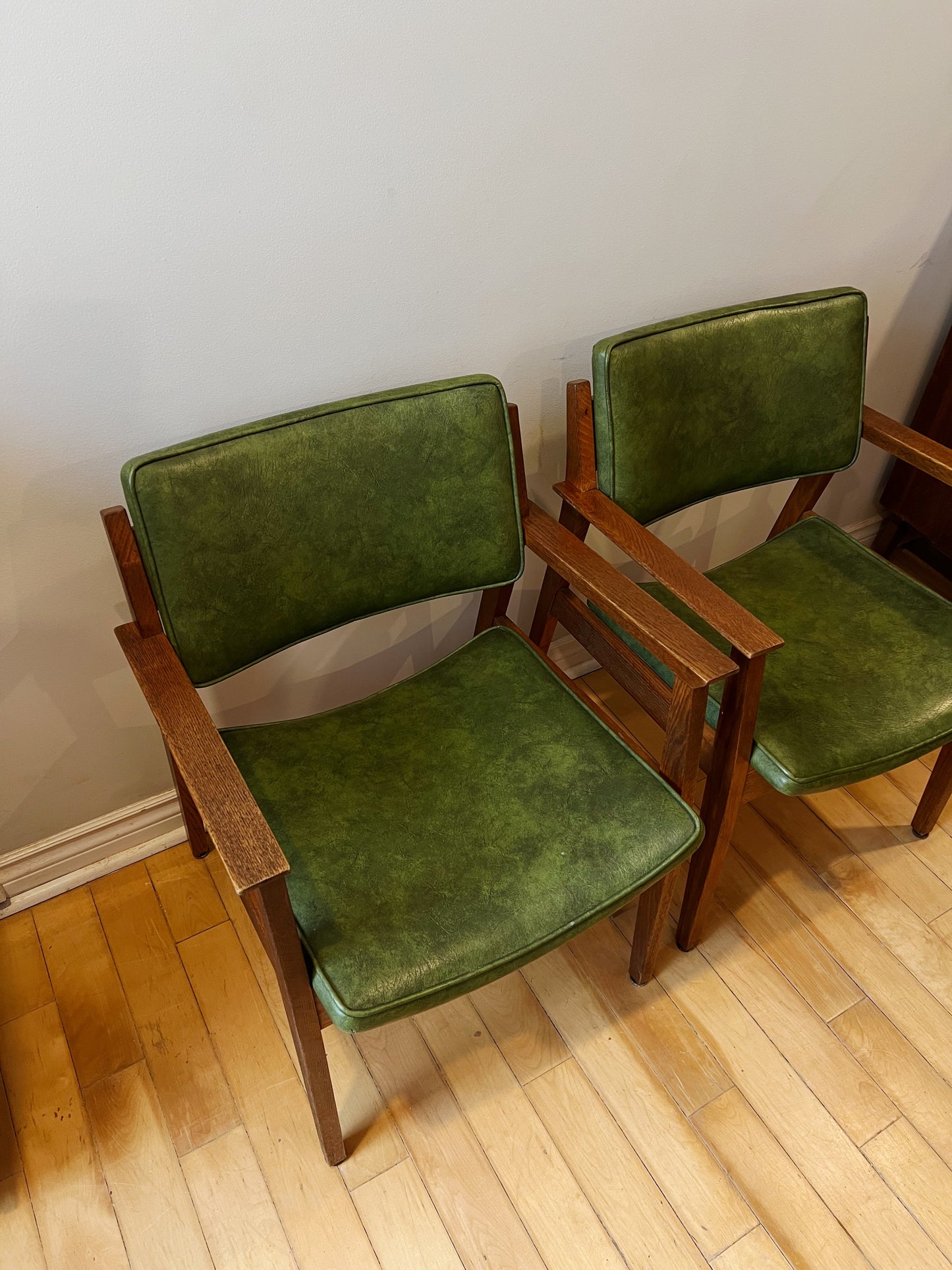 Pair of Mid Century Genuine Leather Accent Chairs