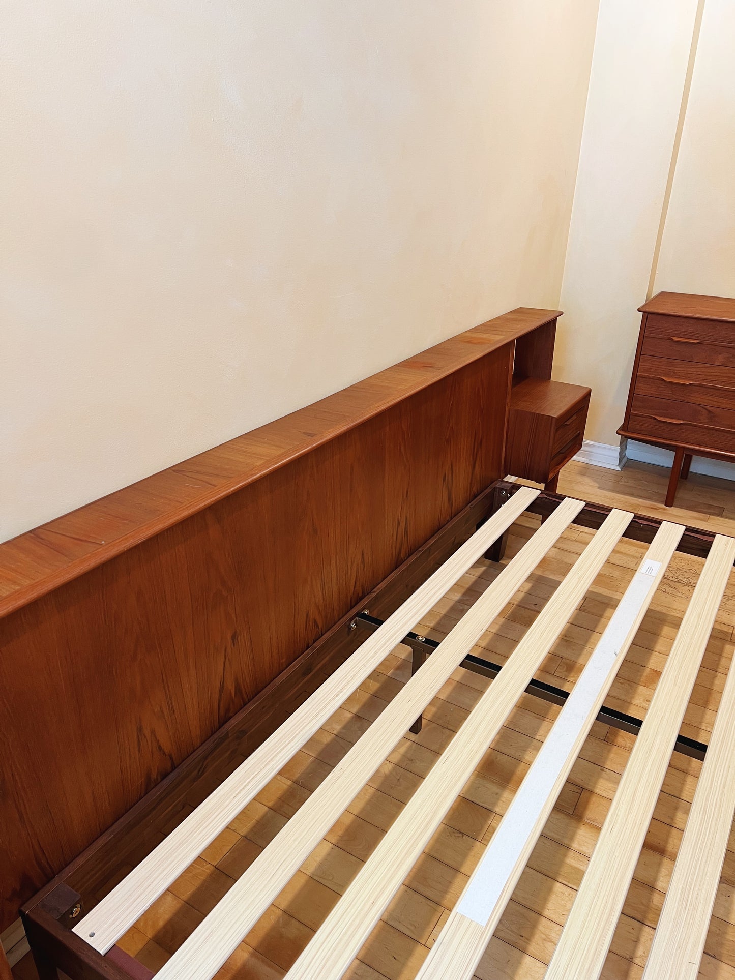 Mid Century Scandinavian Teak Bed Frame/ Headboard