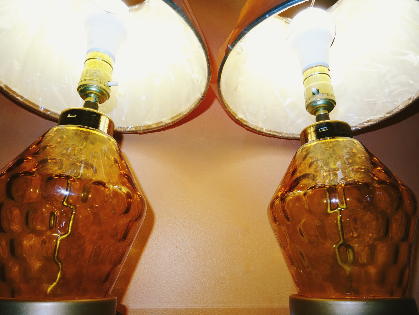 Pair of Mid Century Stained Glass Lamps