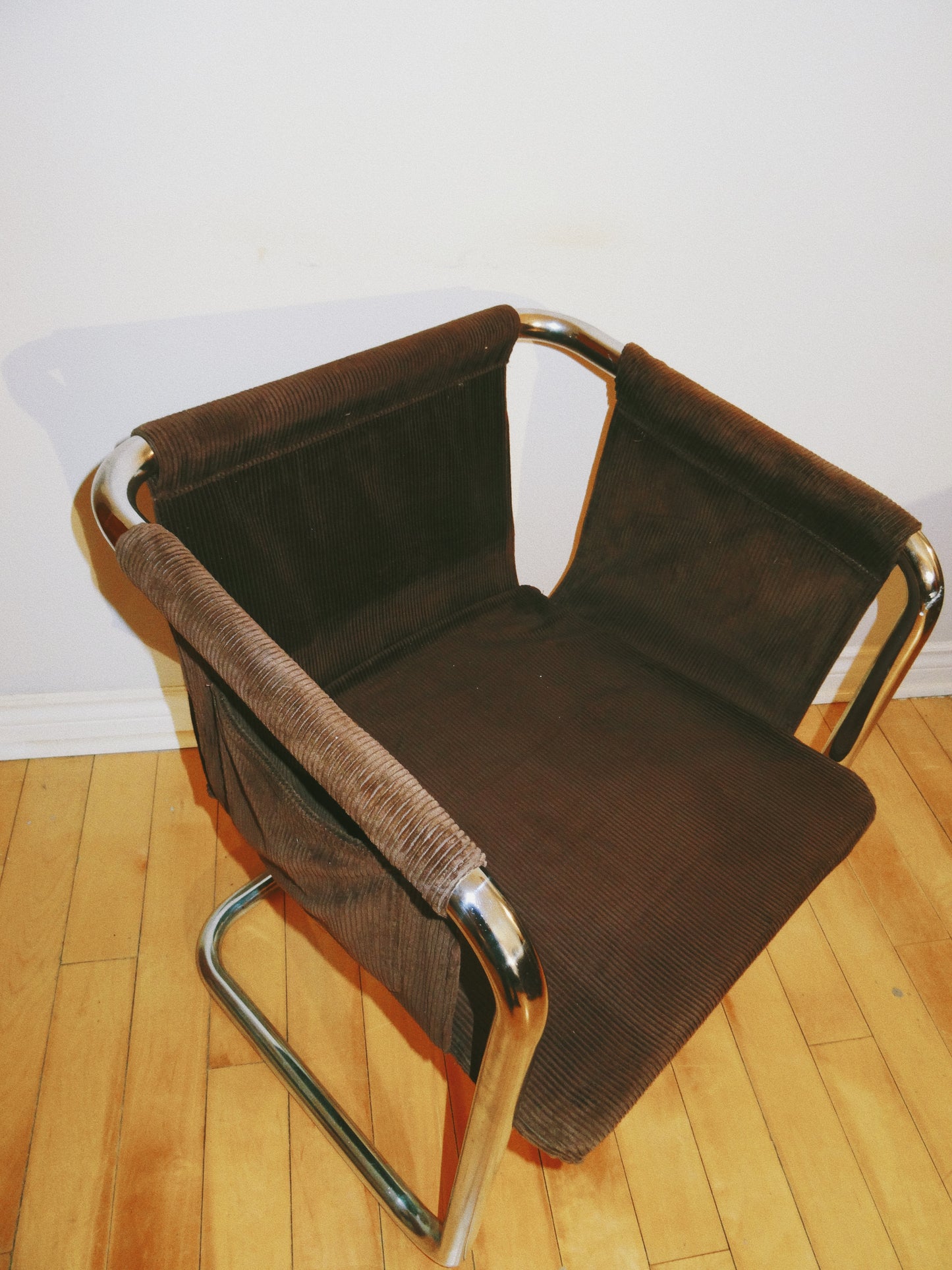 Brown Corduroy Cantilever Accent Chair